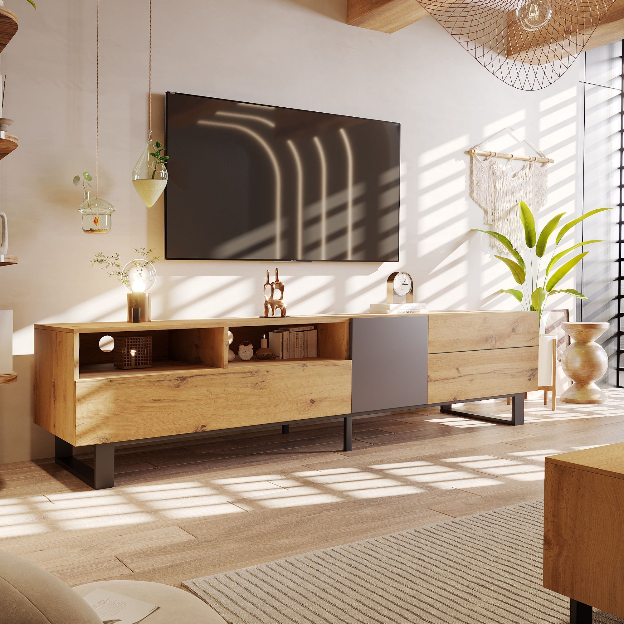 TV Stand for 80" TV With Double Storage Space