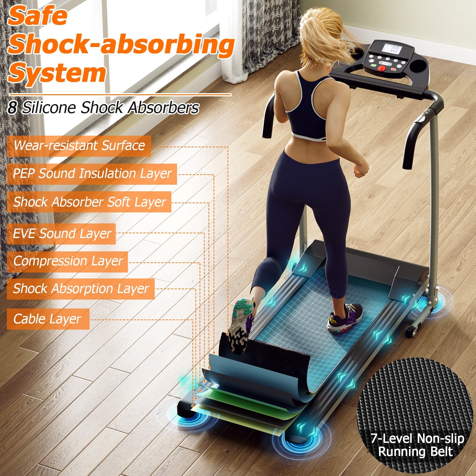 Folding Treadmill with 12 Preset Programs and LCD Display