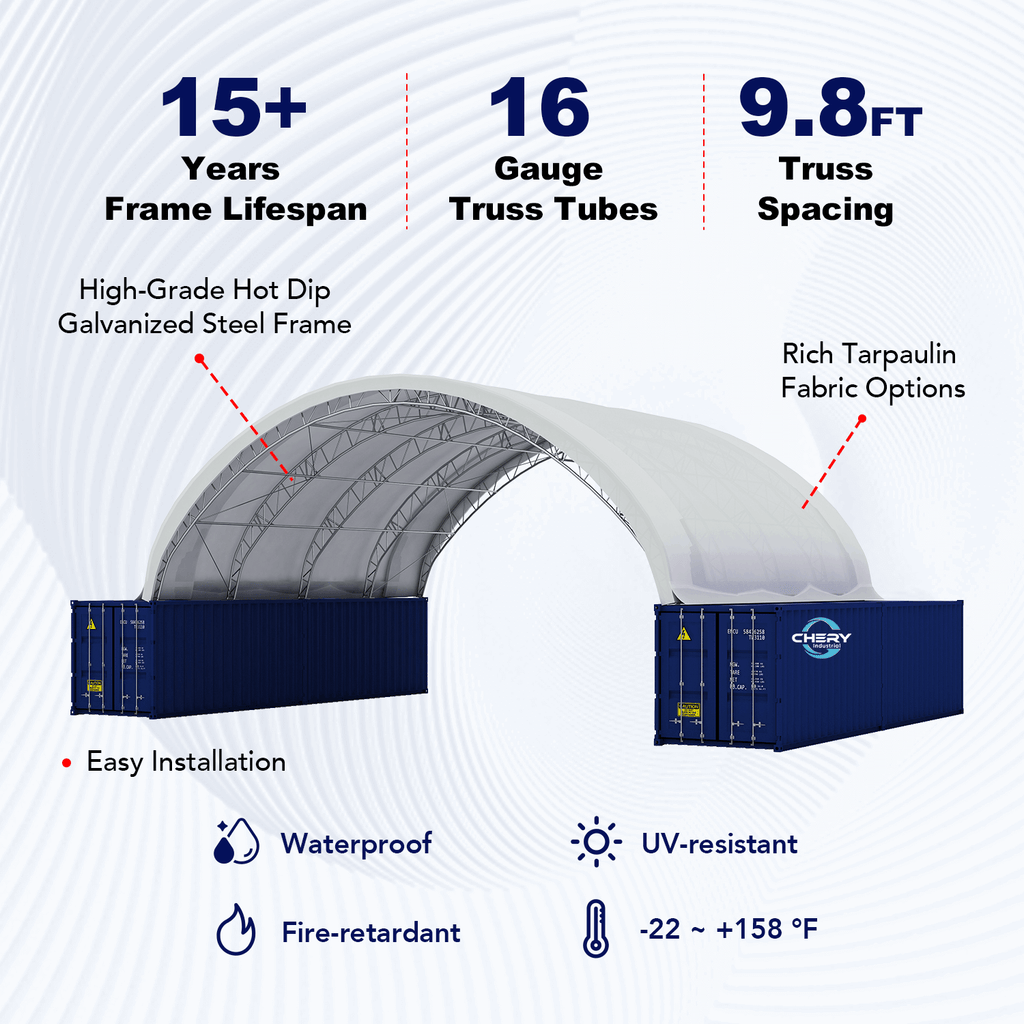 Reinforced 50'x40'x17' Double Truss Container Shelter