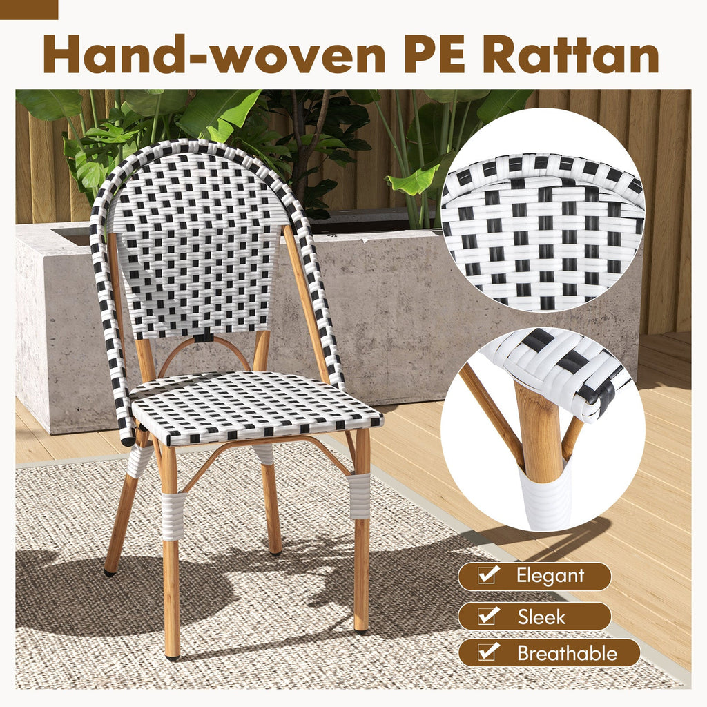 French Bistro Chair Set of 2 with Galvanized Metal Framex-White