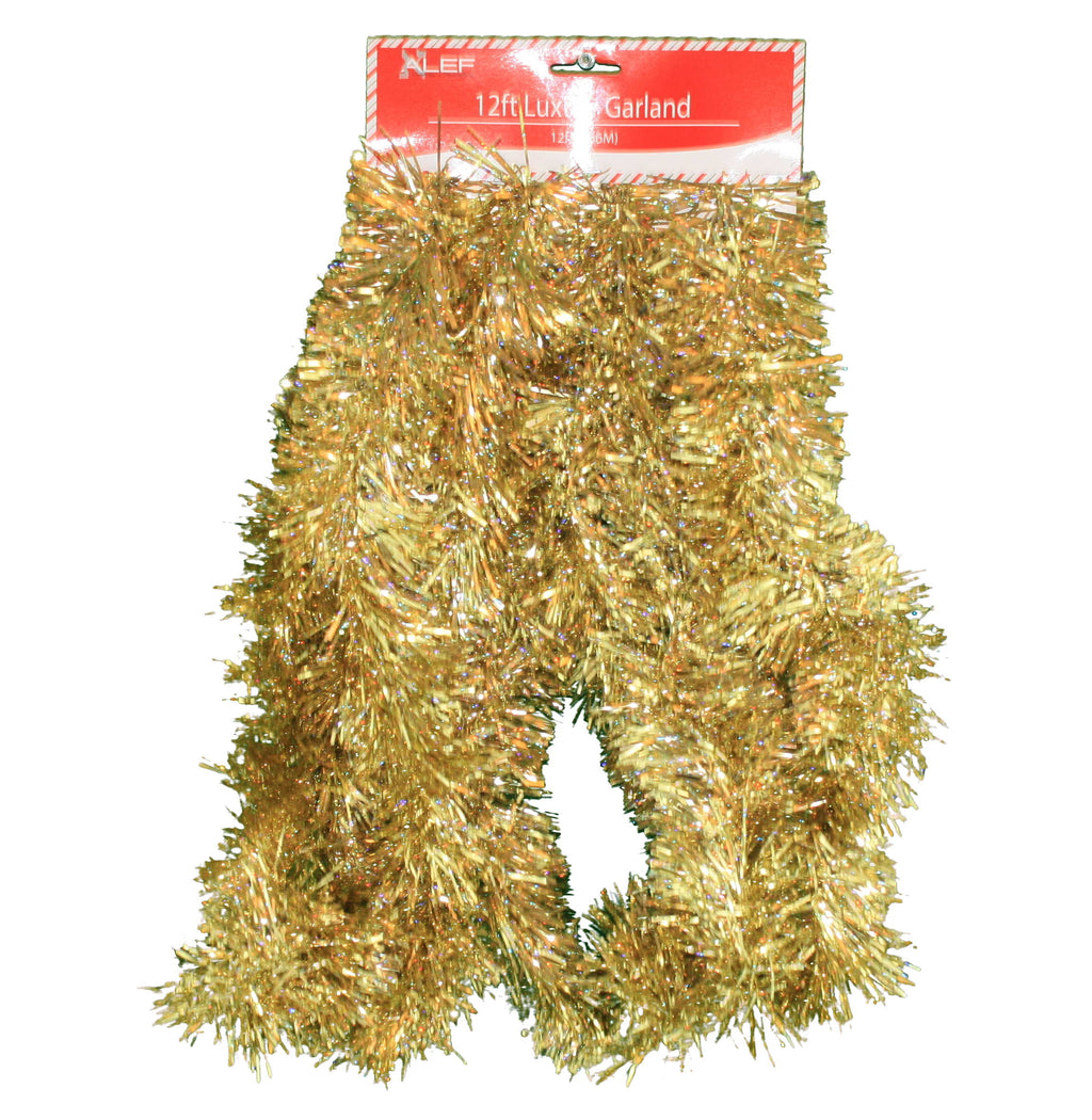 12 foot 5 Ply Holographic Tinsel Garland - Gold