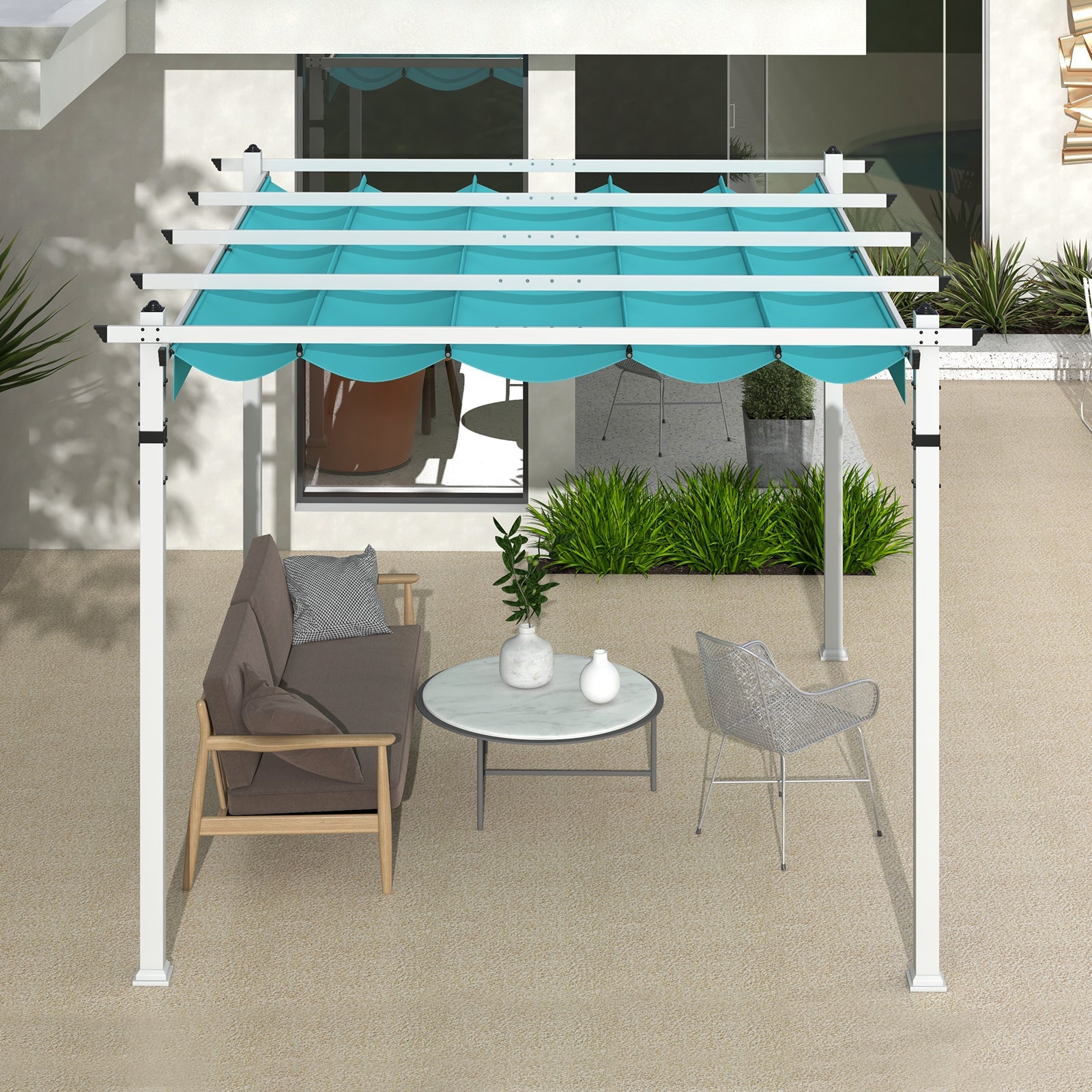 Outdoor Pergola with Retractable Canopy and Aluminum Frame