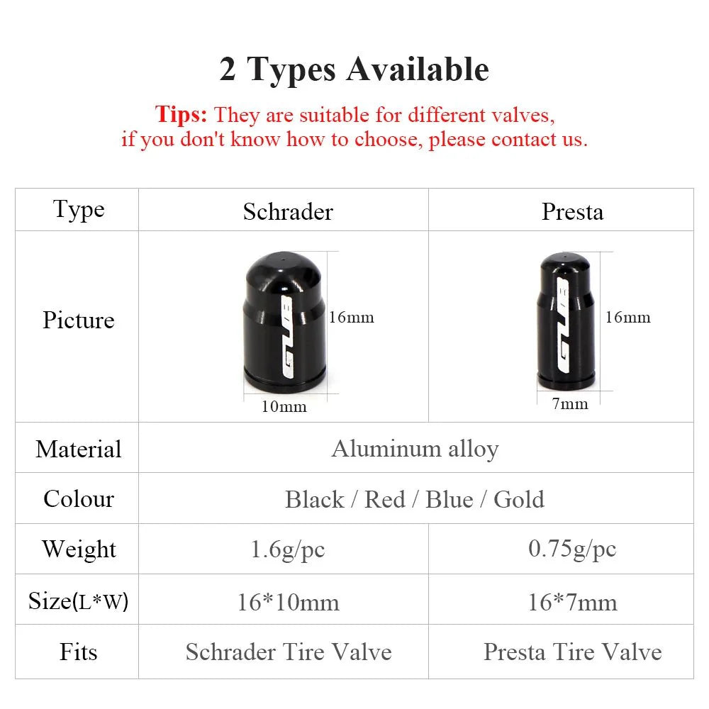 GUB Aluminum Alloy Bicycle Valve Caps | Presta & Schrader Valve Protectors