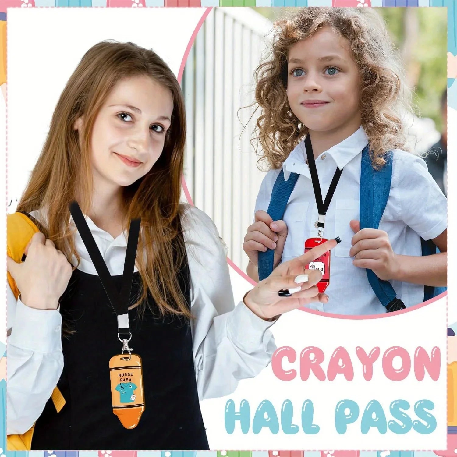 Classroom Hall Pass Set | 6 Lanyard Passes for School