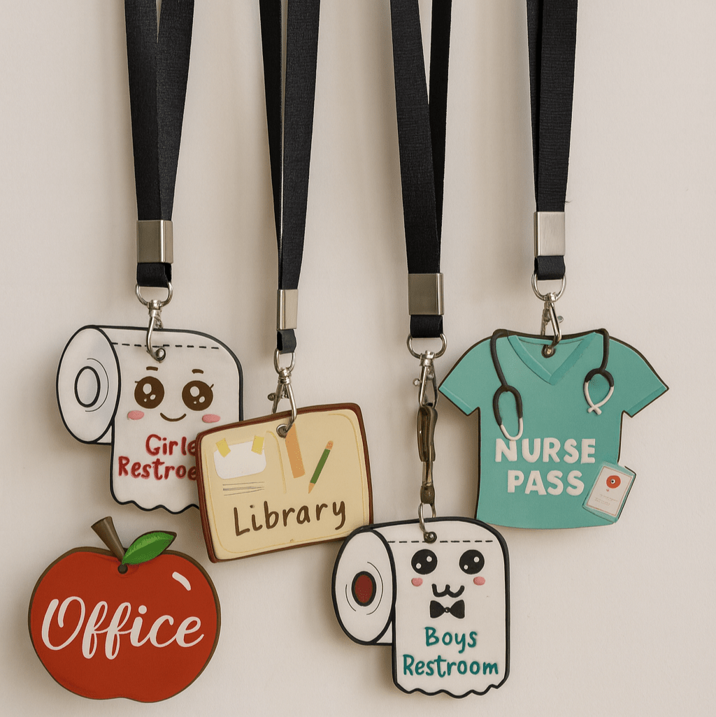 Hall Pass Lanyards and School Passes | 6-Piece Cute Classroom Set