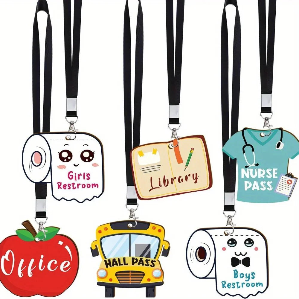 Hall Pass Lanyards and School Passes | 6-Piece Cute Classroom Set
