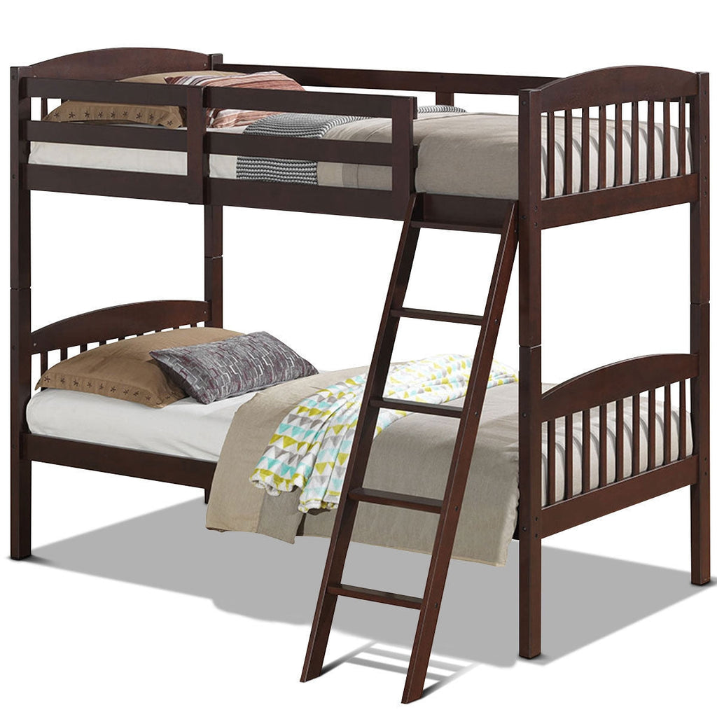 Solid Wood Twin Bunk Beds with Detachable Kids Ladder