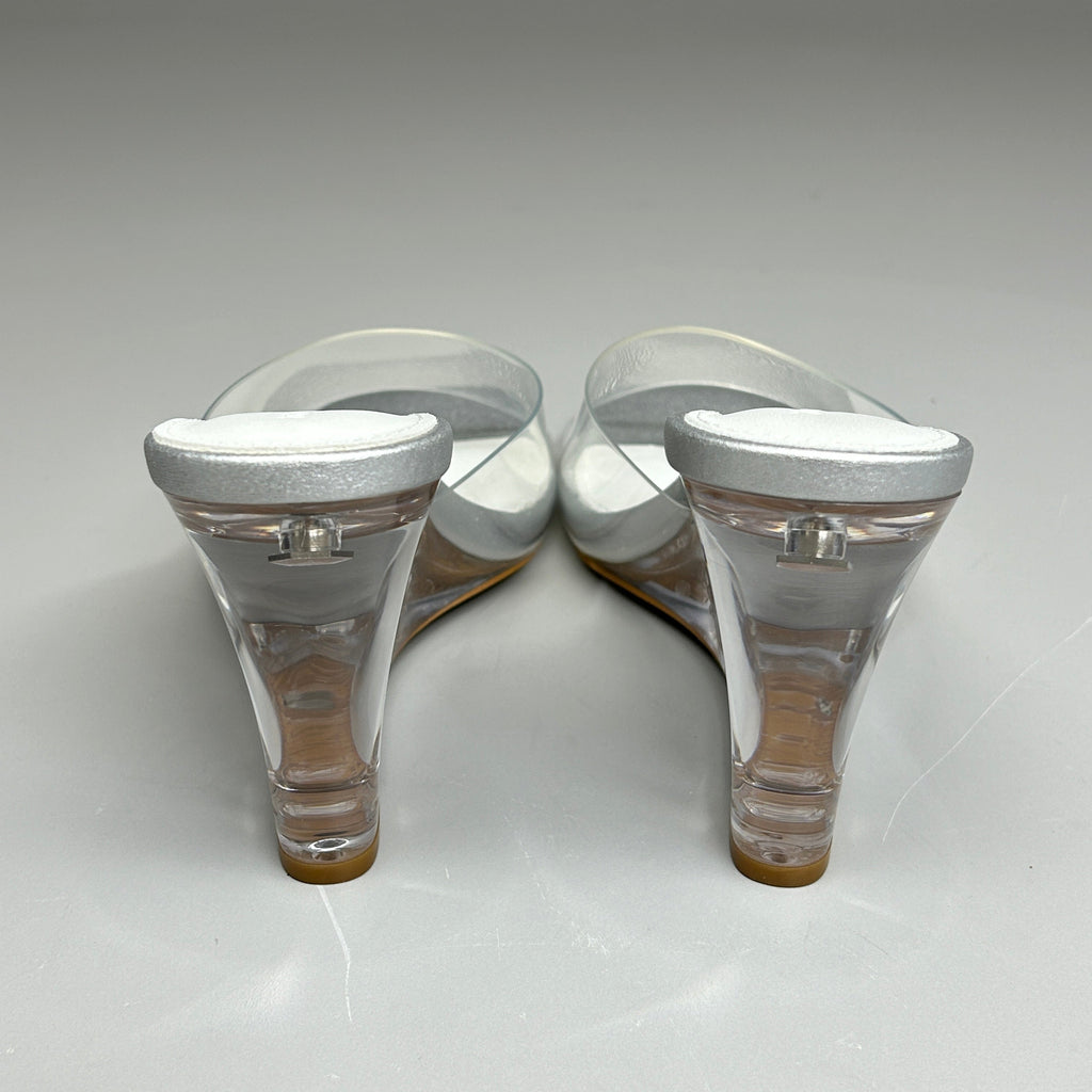 TONY BIANCO Alessi Clear Vinylite/Silver Wedges Women's Heels Sz 6 (New)