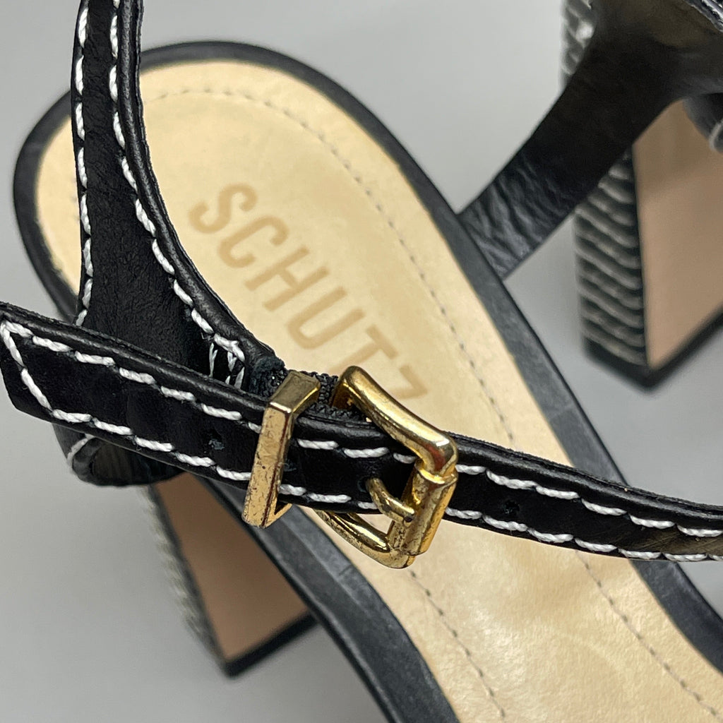 SCHUTZ Keefa Casual Women's Leather Sandal Black Platform 4" Heel Shoes Sz 9B (New)
