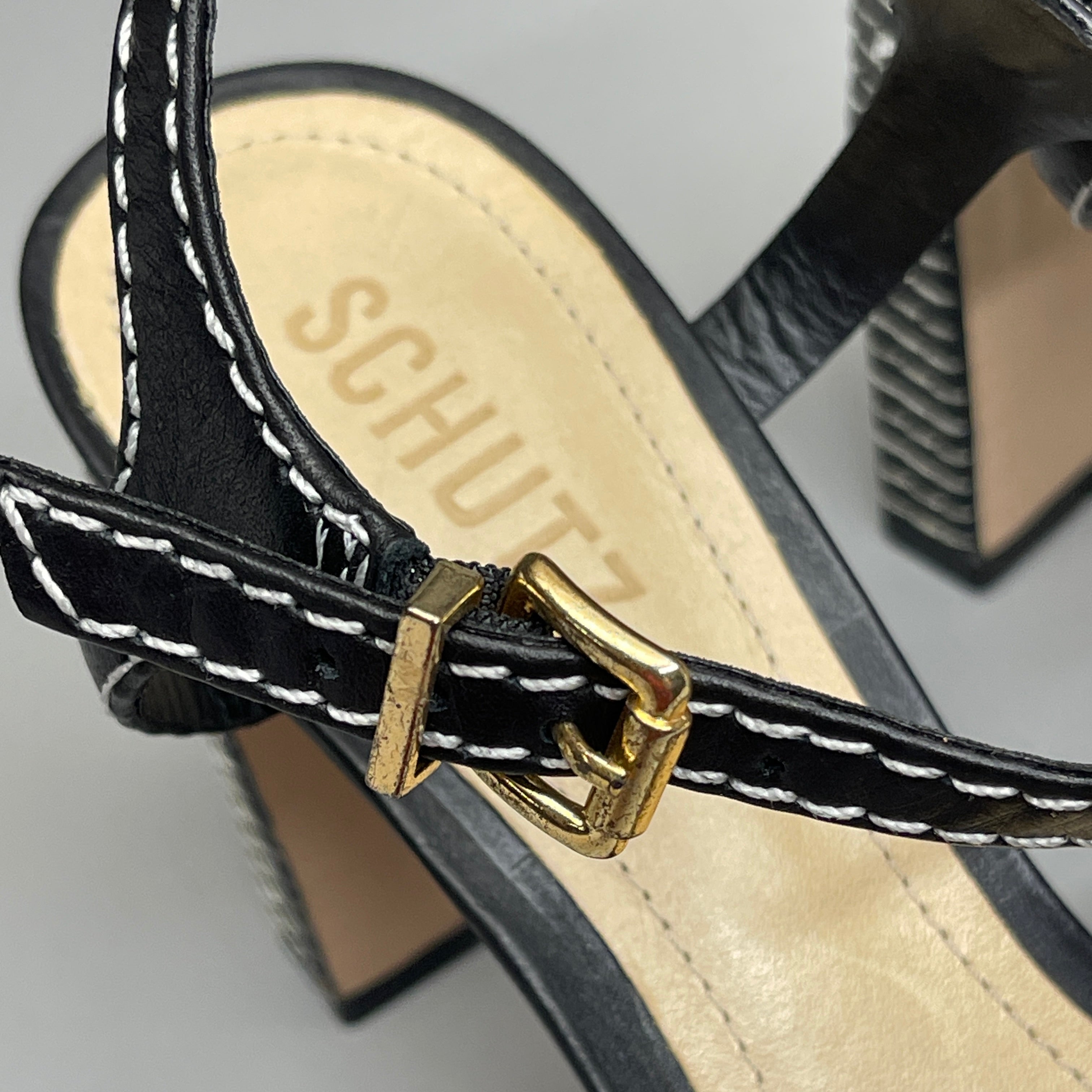 SCHUTZ Keefa Casual Women's Leather Sandal Black Platform 4" Heel Shoes Sz 6.5B (New)