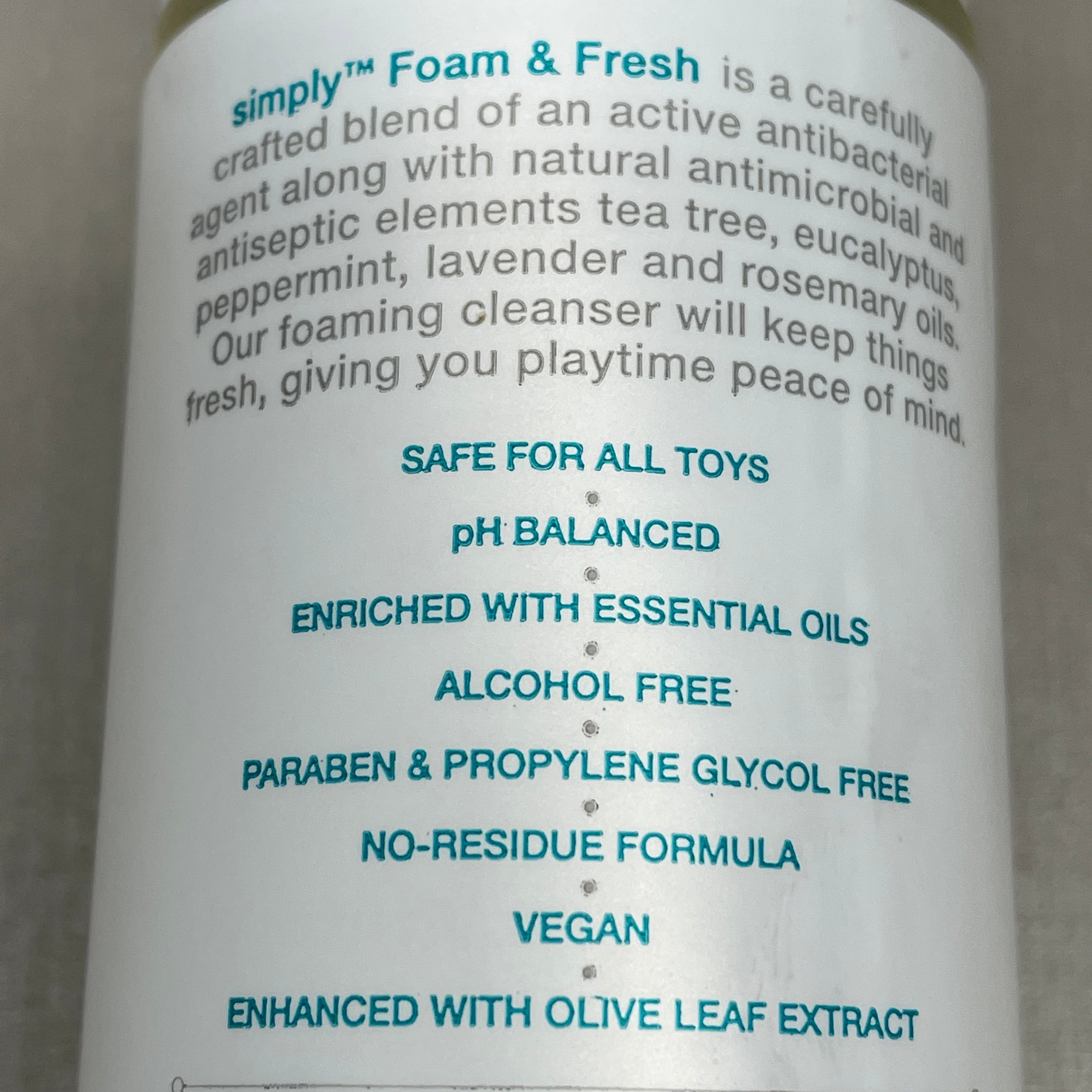 WICKED SENSUAL CARE Simply Foam 'n Fresh Clean & Simple Anti-Bacterial Foaming Toy Cleaner Enhanced w/ Olive Leaf Extract 7 oz (New)