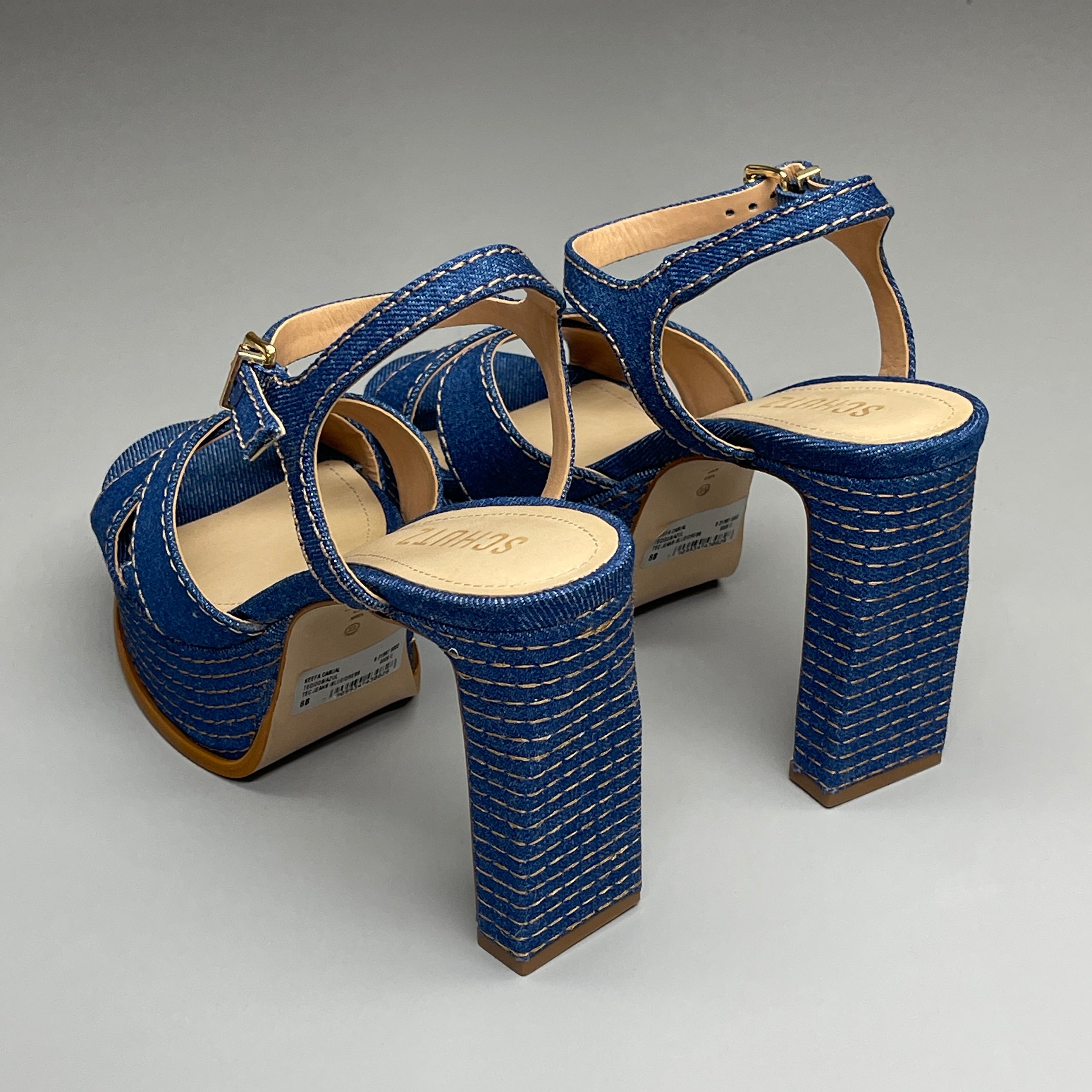 SCHUTZ Keefa Casual Denim Women's 4" Heeled Sandal Platform Blue Sz 7.5B (New)