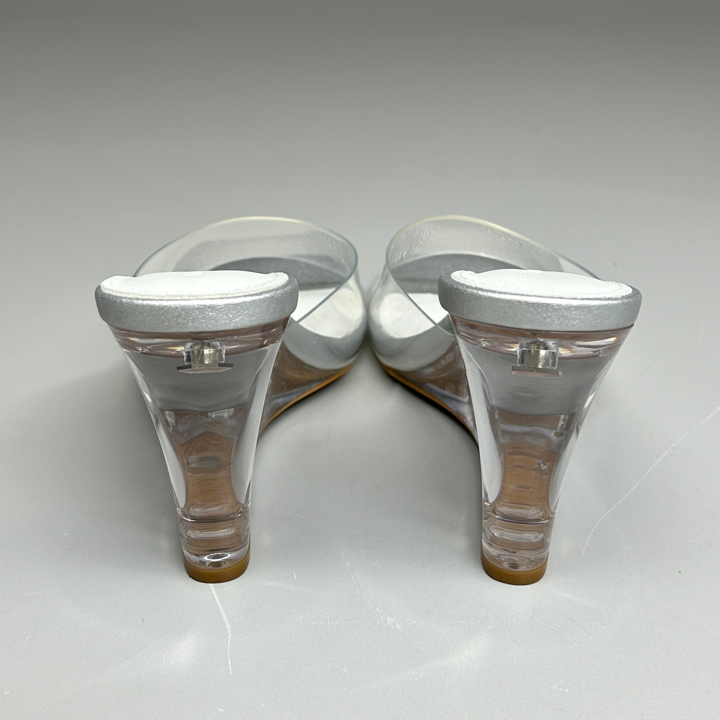 TONY BIANCO Alessi Clear Vinylite/Silver Wedges Women's Heels Sz 7 (New)
