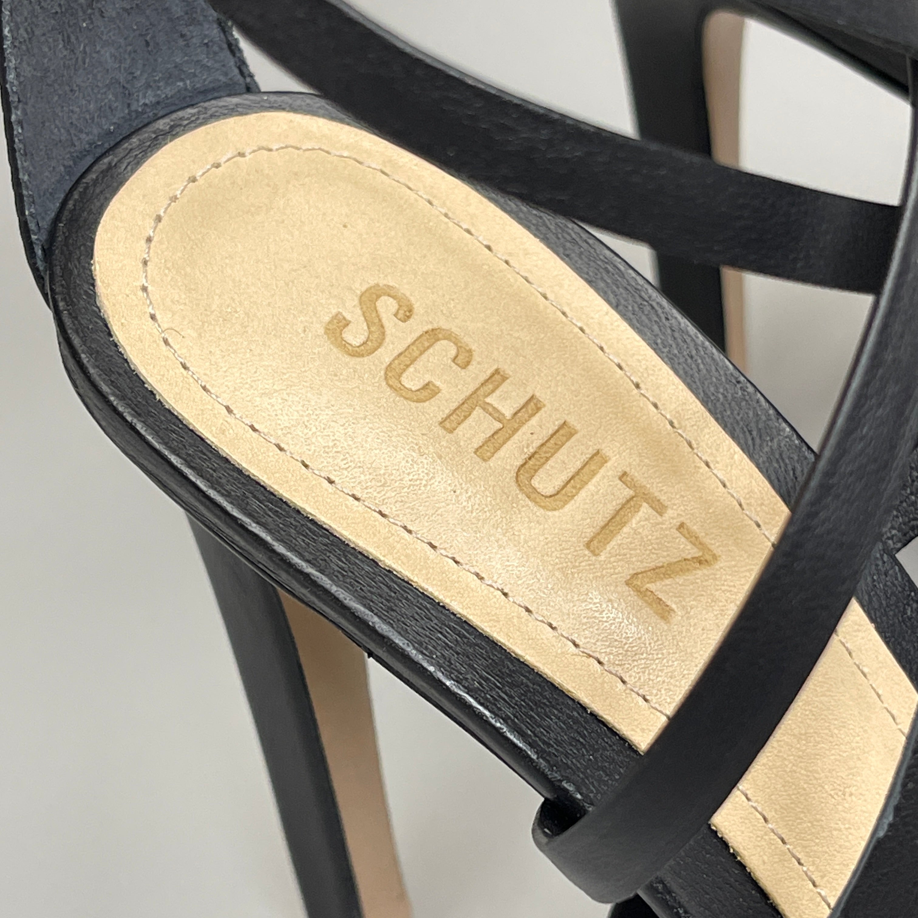 SCHUTZ Bryce Ankle Tie Women's Leather High Heel Strappy Sandal Black Sz 7.5B (New)