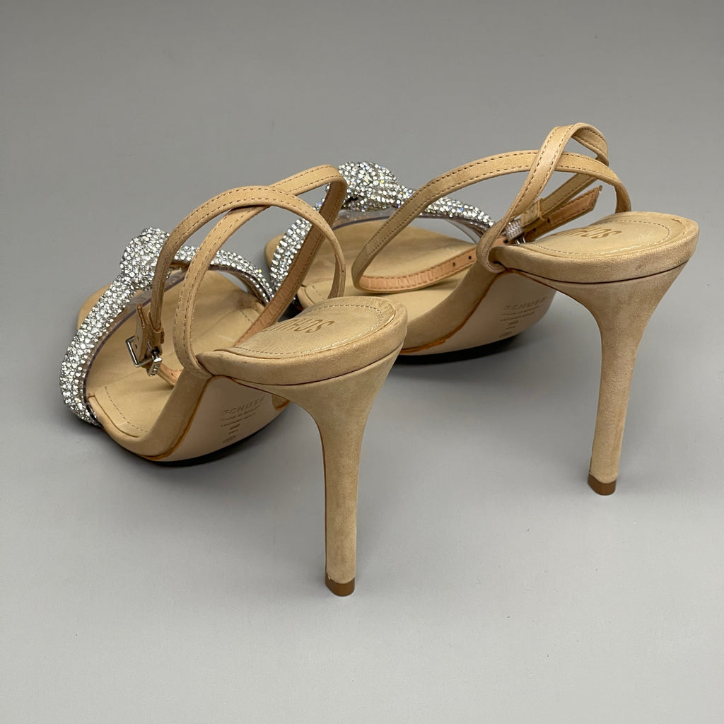 SCHUTZ Peaky Nubuck & Vinyl Multimaterial Women's Sandal Heel Light Nude Sz 6.5B (New)
