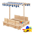 Kids Wooden Sandbox with Canopy and Bench Seats