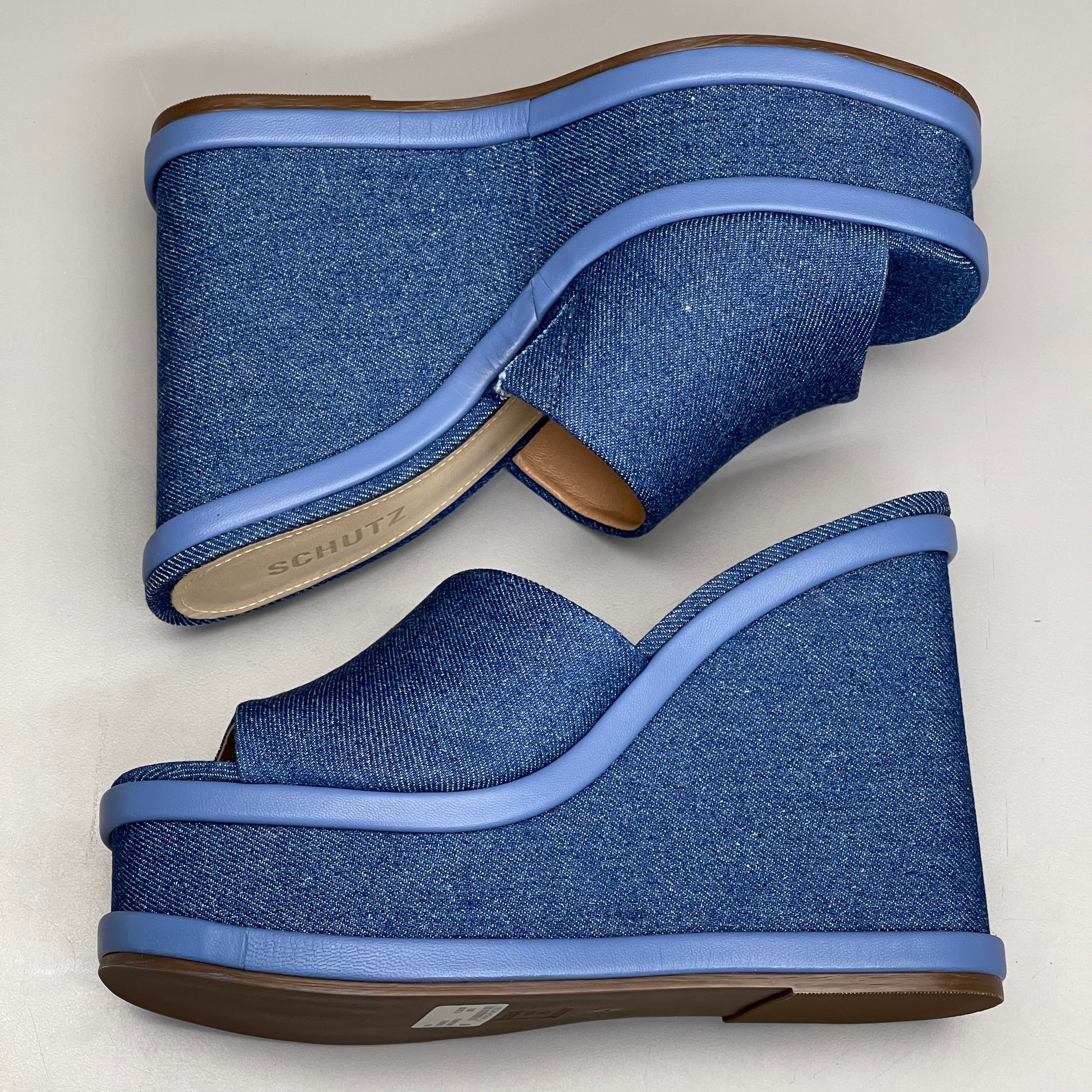 SCHUTZ Dalle Denim Women's Wedge Sandal Blue Platform Shoe Sz 7B (New)