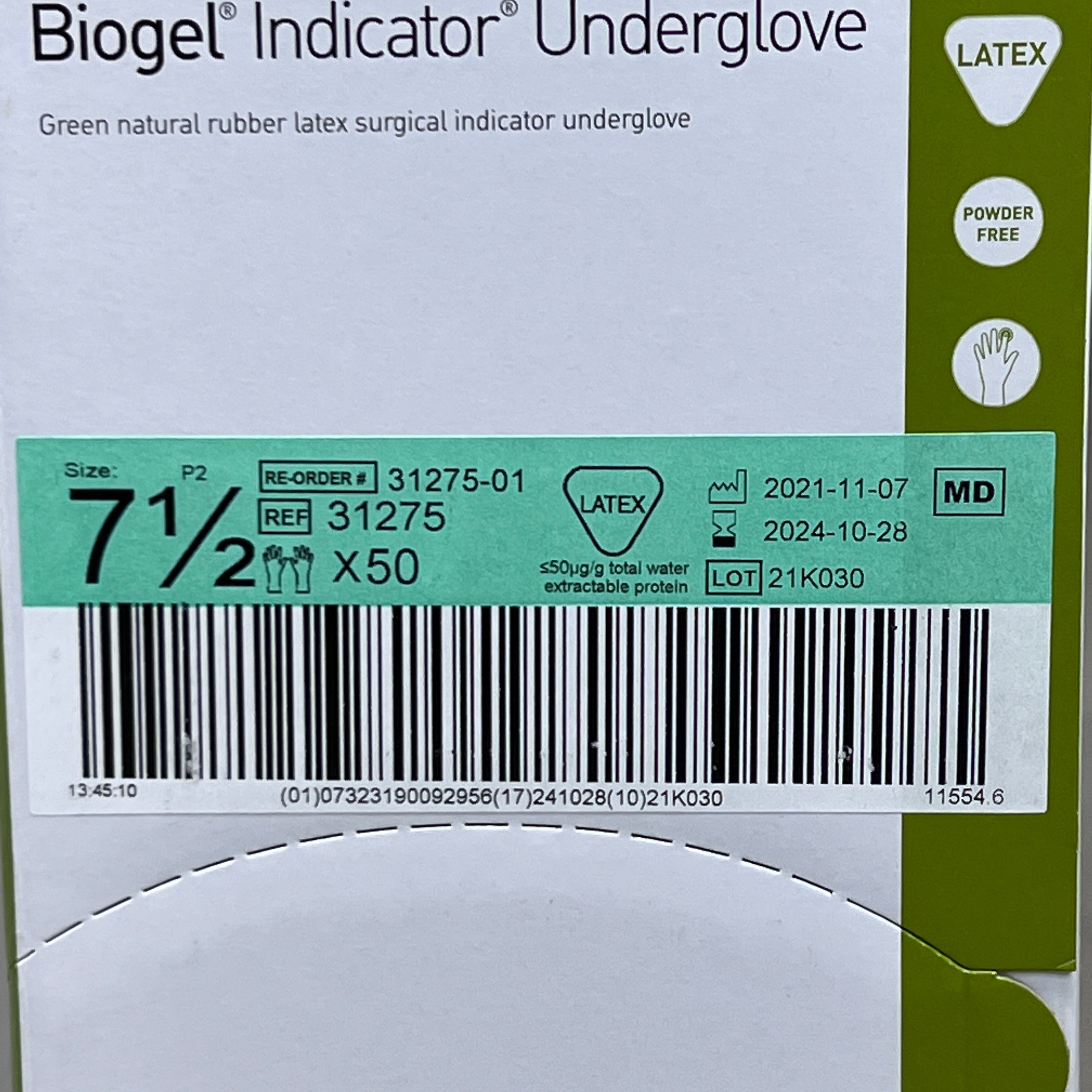 MOLNLYCKE Biogel M Latex Surgical Gloves Enhanced Grip SZ 7.5 Straw Yellow 50 Pairs 30575 (New)