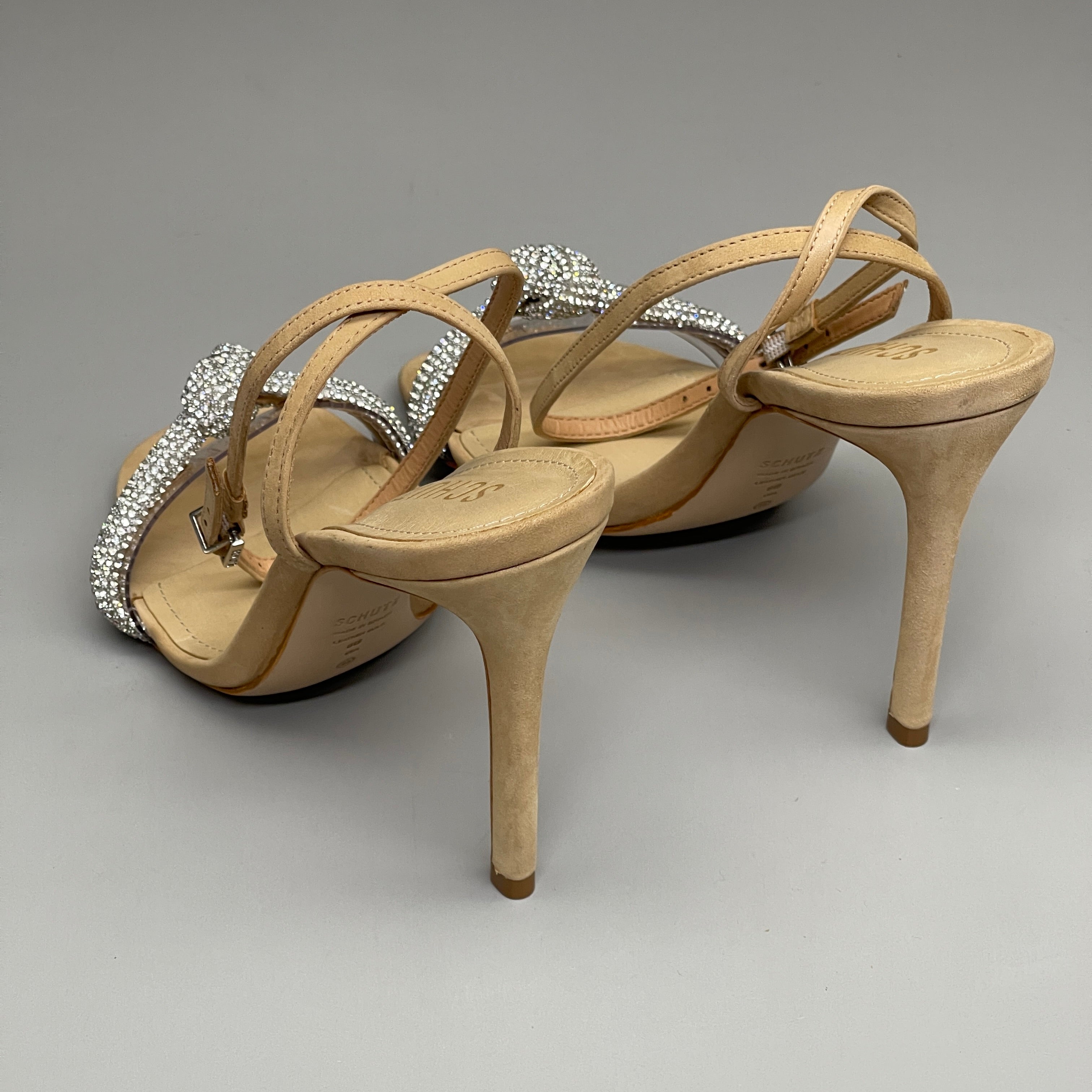 SCHUTZ Peaky Nubuck & Vinyl Multimaterial Women's Sandal Heel Light Nude Sz 8B (New)