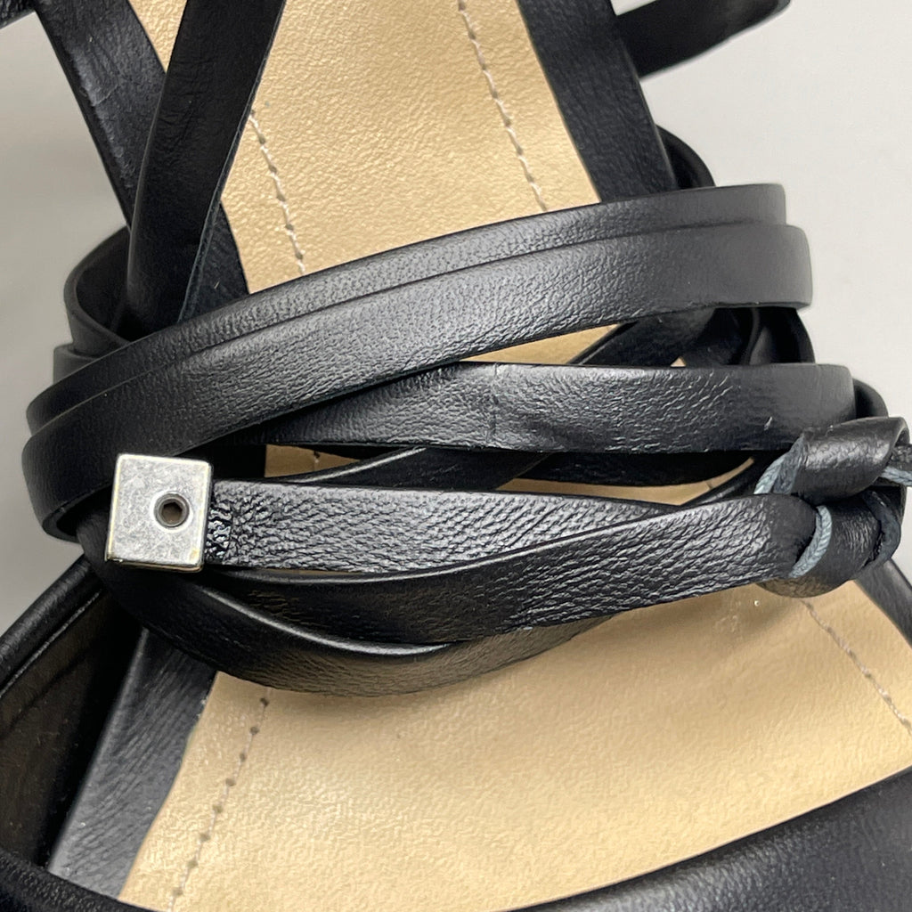 SCHUTZ Bryce Ankle Tie Women's Leather High Heel Strappy Sandal Black Sz 5B (New)