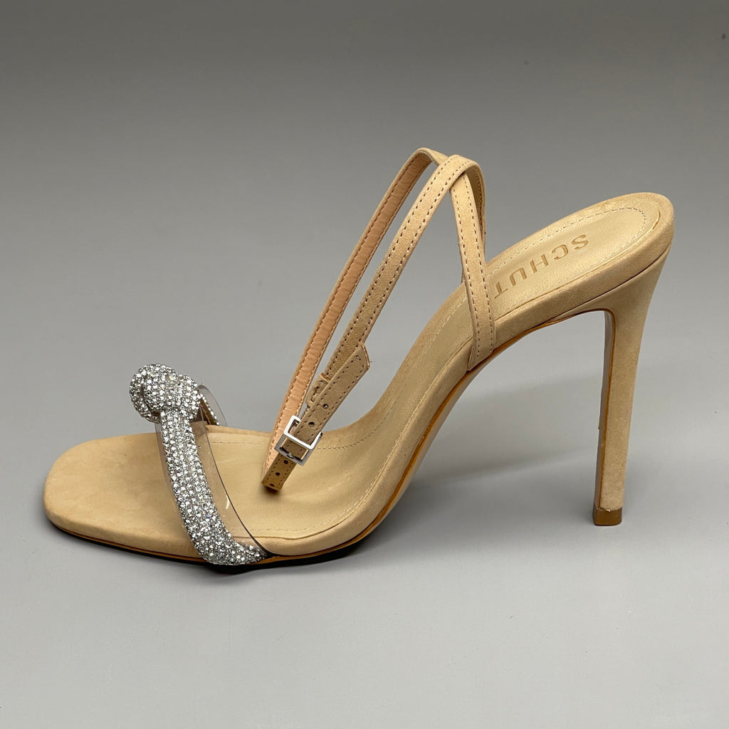 SCHUTZ Peaky Nubuck & Vinyl Multimaterial Women's Sandal Heel Light Nude Sz 8.5B (New)