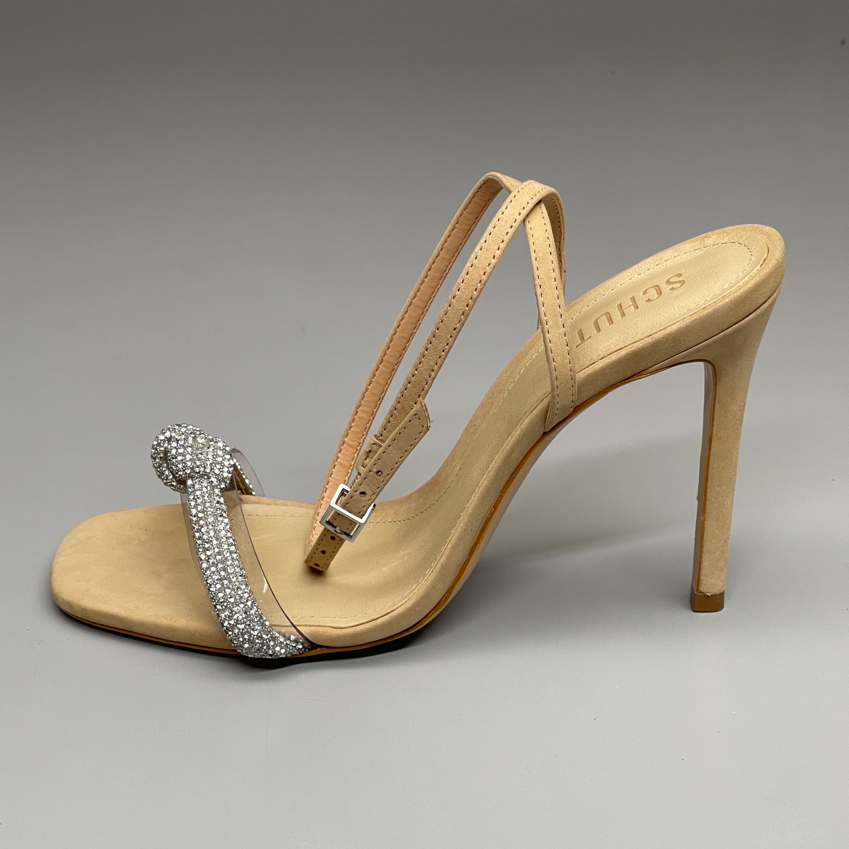 SCHUTZ Peaky Nubuck & Vinyl Multimaterial Women's Sandal Heel Light Nude Sz 8.5B (New)