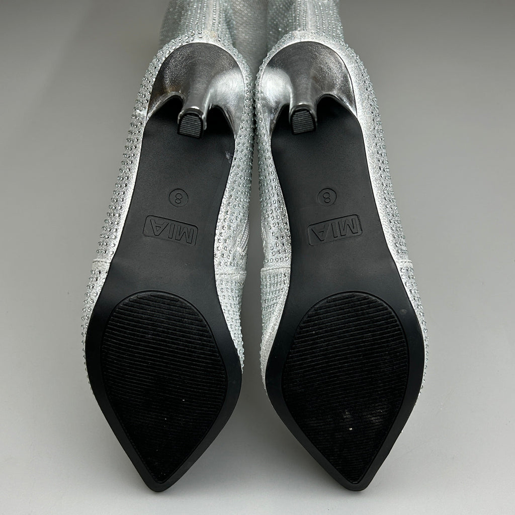 MIA Mackynzie Silver Stone Tall Heeled Boots Sz 6M Q100302