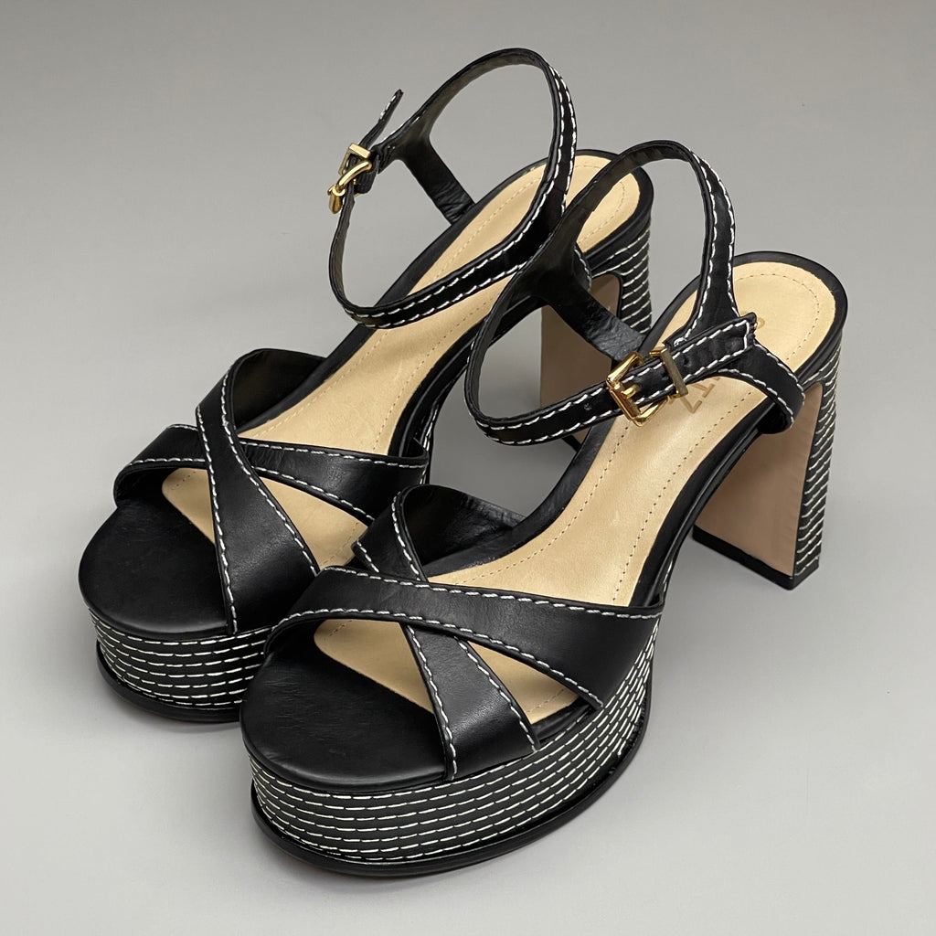 SCHUTZ Keefa Casual Women's Leather Sandal Black Platform 4" Heel Shoes Sz 8B (New)