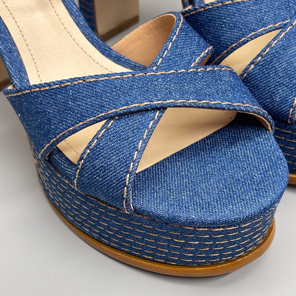 SCHUTZ Keefa Casual Denim Women's 4" Heeled Sandal Platform Blue Sz 8.5B (New)