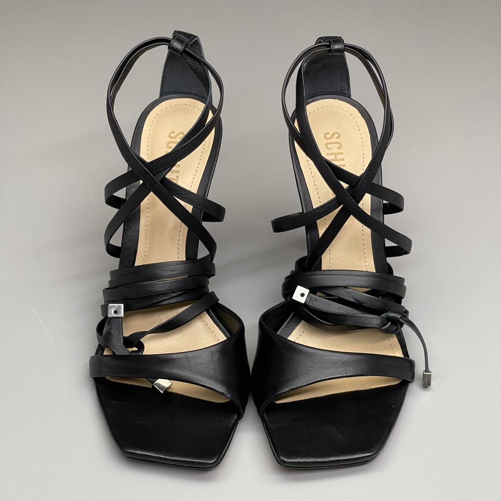 SCHUTZ Bryce Ankle Tie Women's Leather High Heel Strappy Sandal Black Sz 9.5B (New)