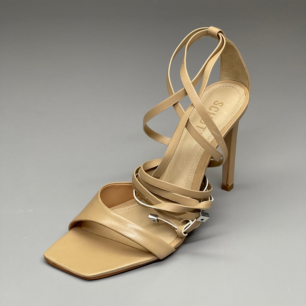 SCHUTZ Bryce Ankle Tie Women's Leather High Heel Sandal Light Nude Sz 6B (New)