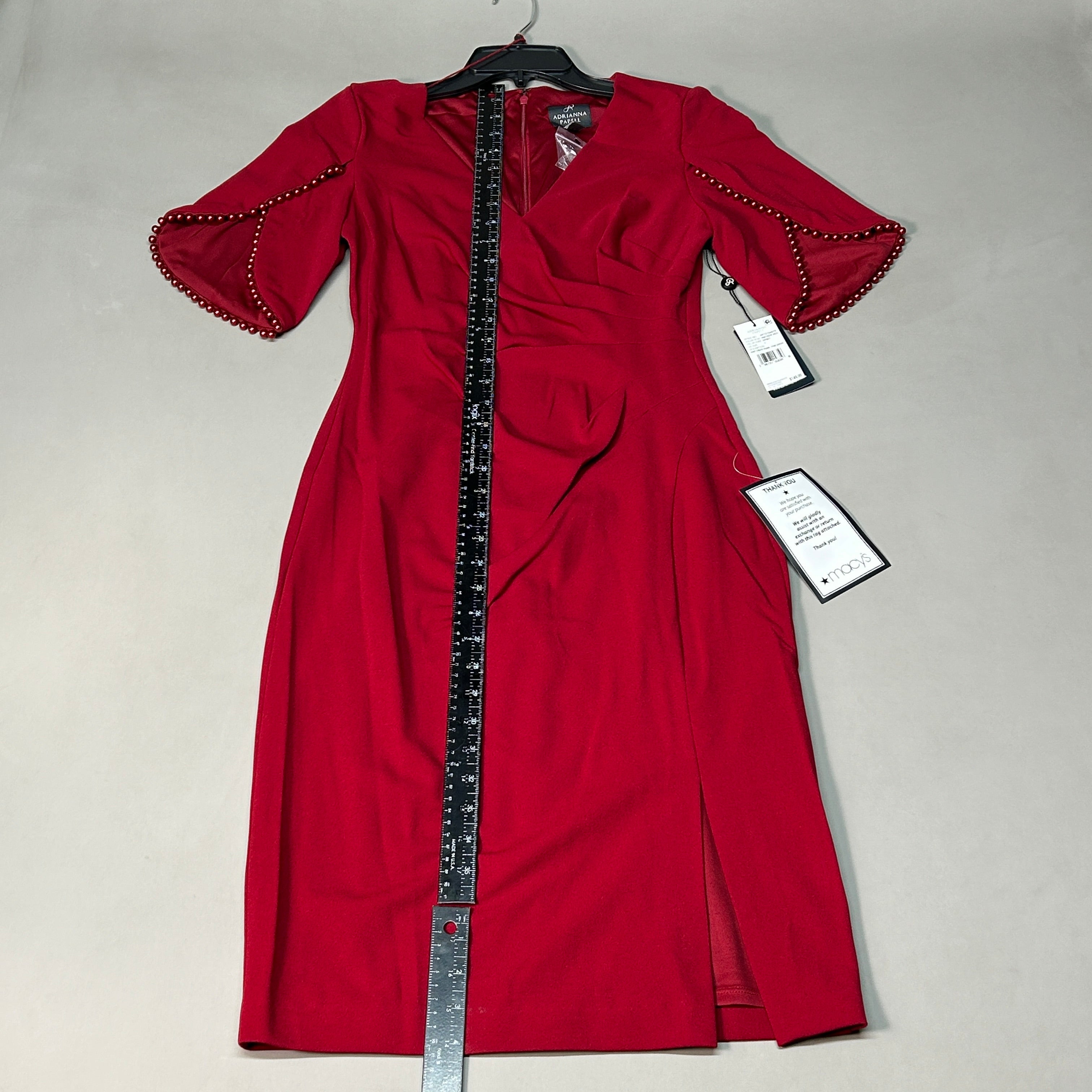 ADRIANNA PAPELL Knit Crepe Pearl Trim Dress Red Size 4 (New)