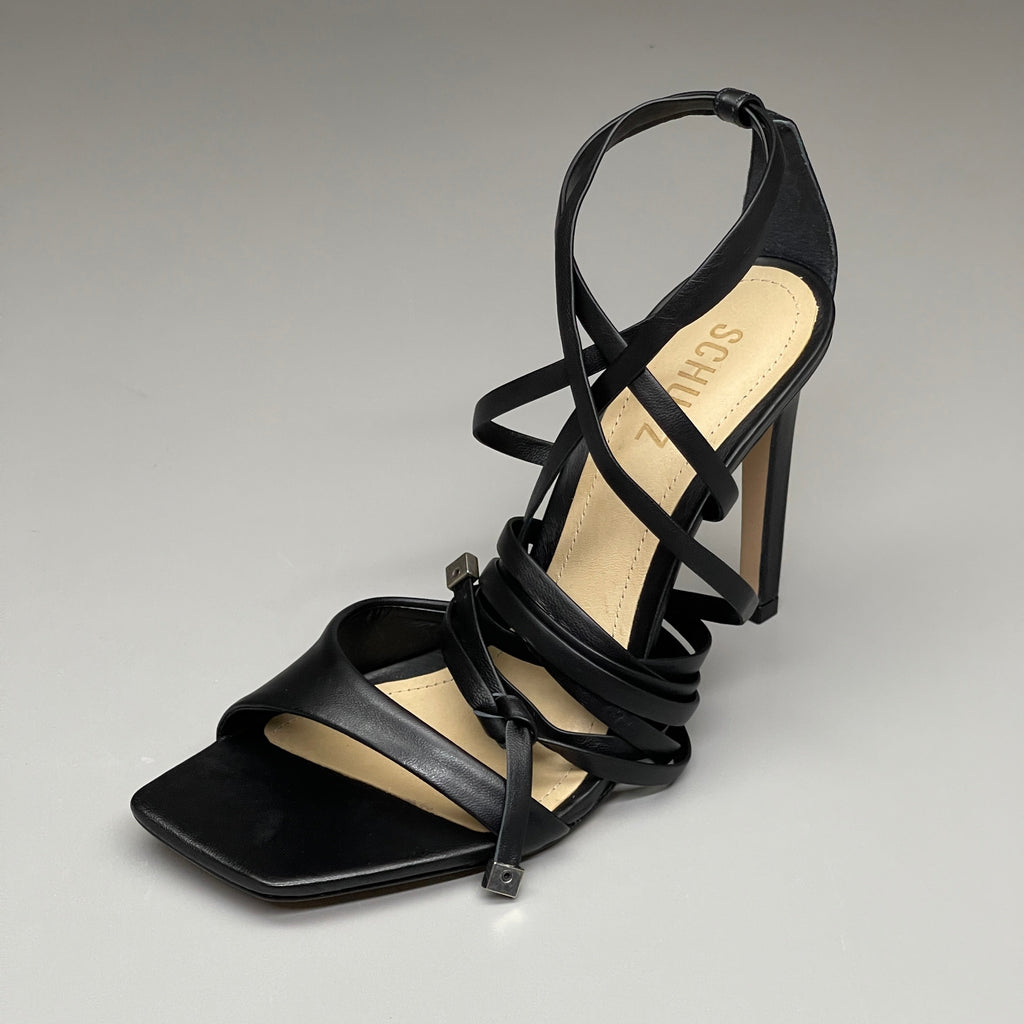 SCHUTZ Bryce Ankle Tie Women's Leather High Heel Strappy Sandal Black Sz 5B (New)