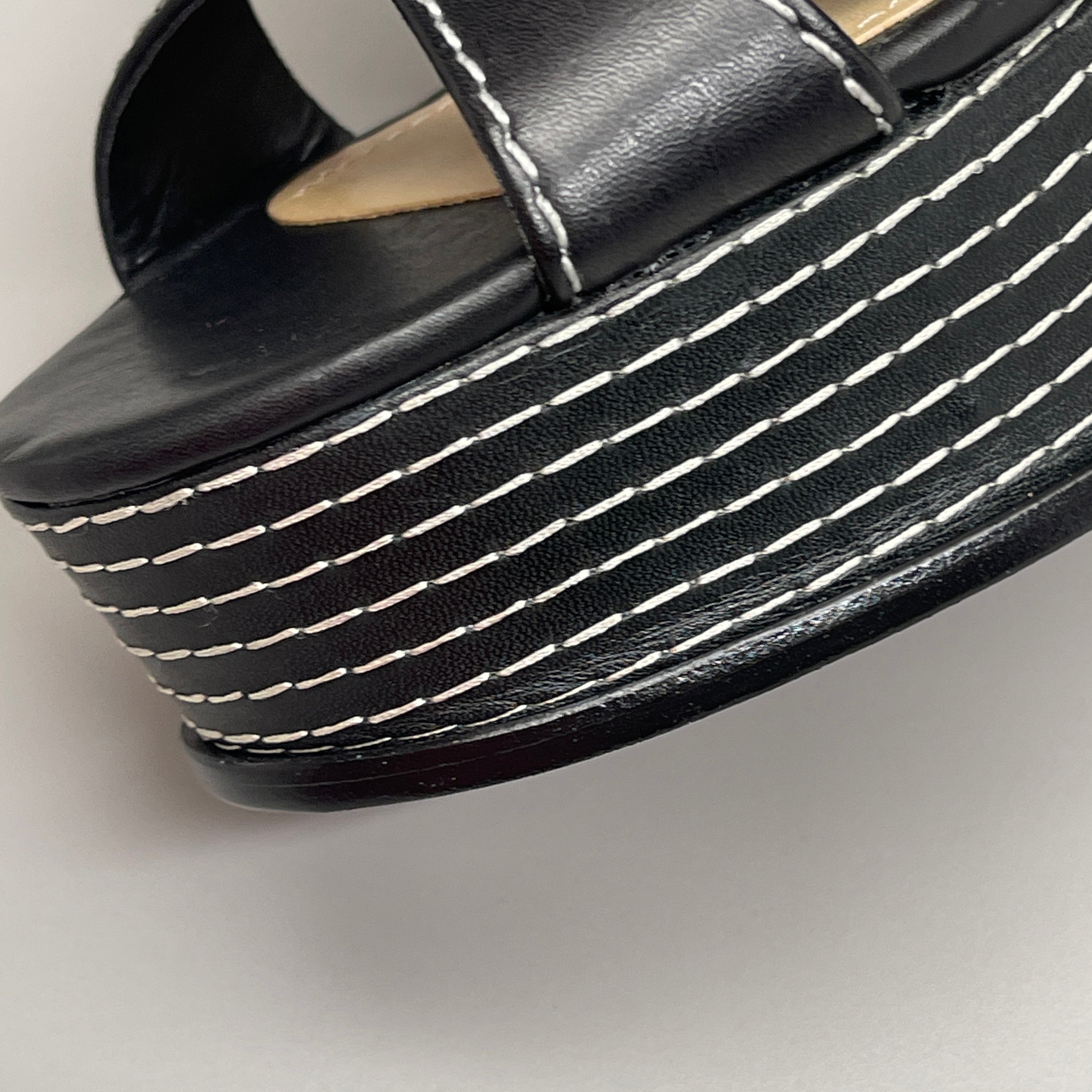SCHUTZ Keefa Casual Women's Leather Sandal Black Platform 4" Heel Shoes Sz 7.5B (New)