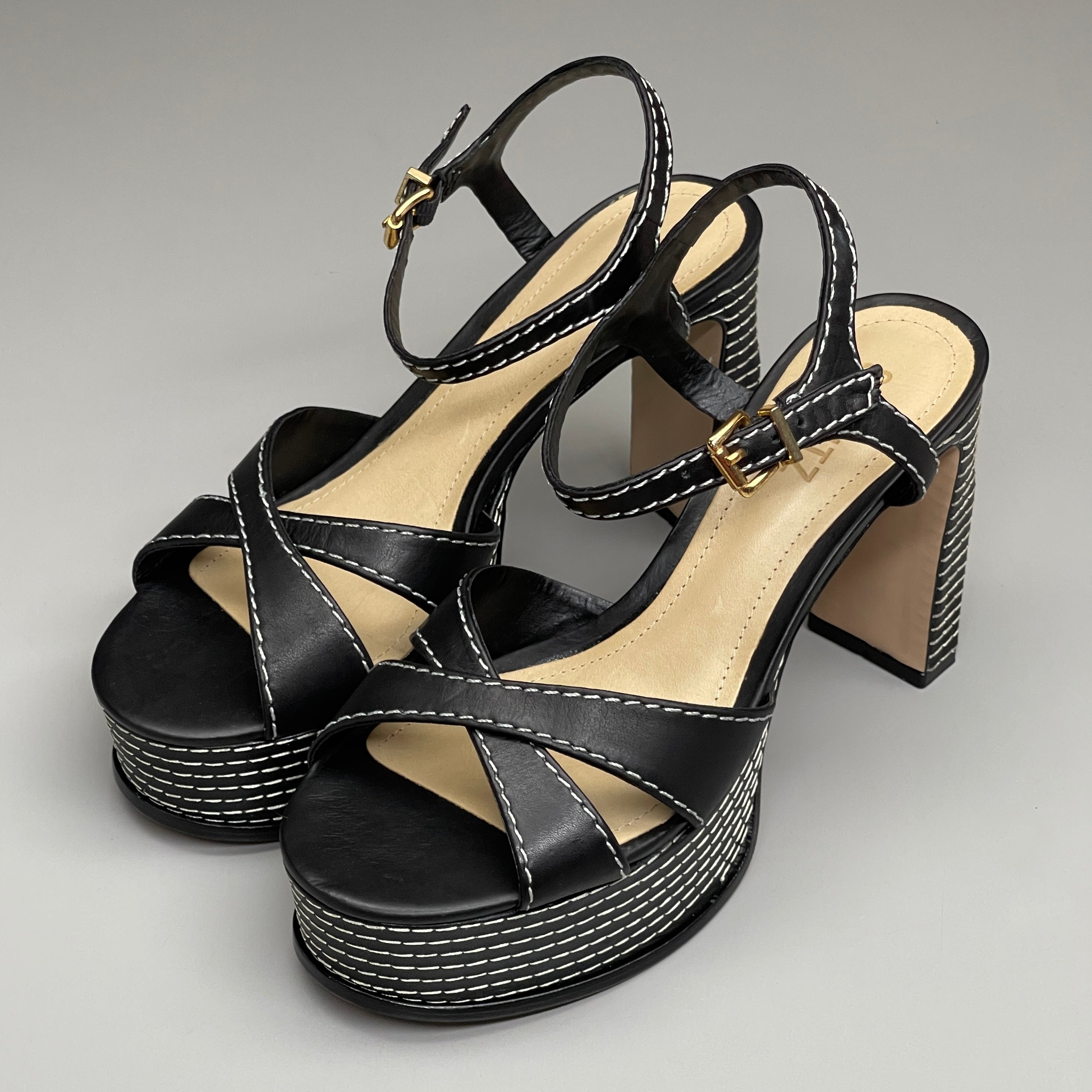 SCHUTZ Keefa Casual Women's Leather Sandal Black Platform 4" Heel Shoes Sz 6B (New)
