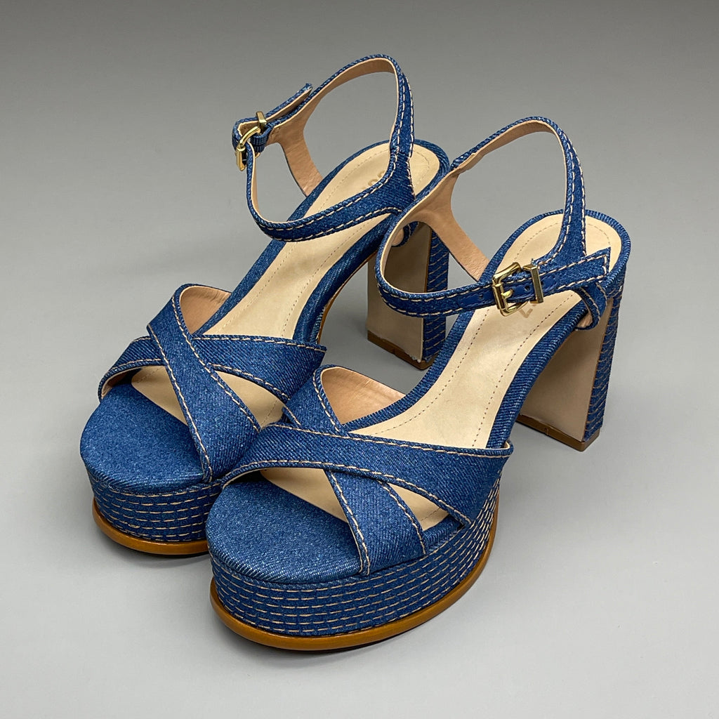 SCHUTZ Keefa Casual Denim Women's 4" Heeled Sandal Platform Blue Sz 9.5B (New)