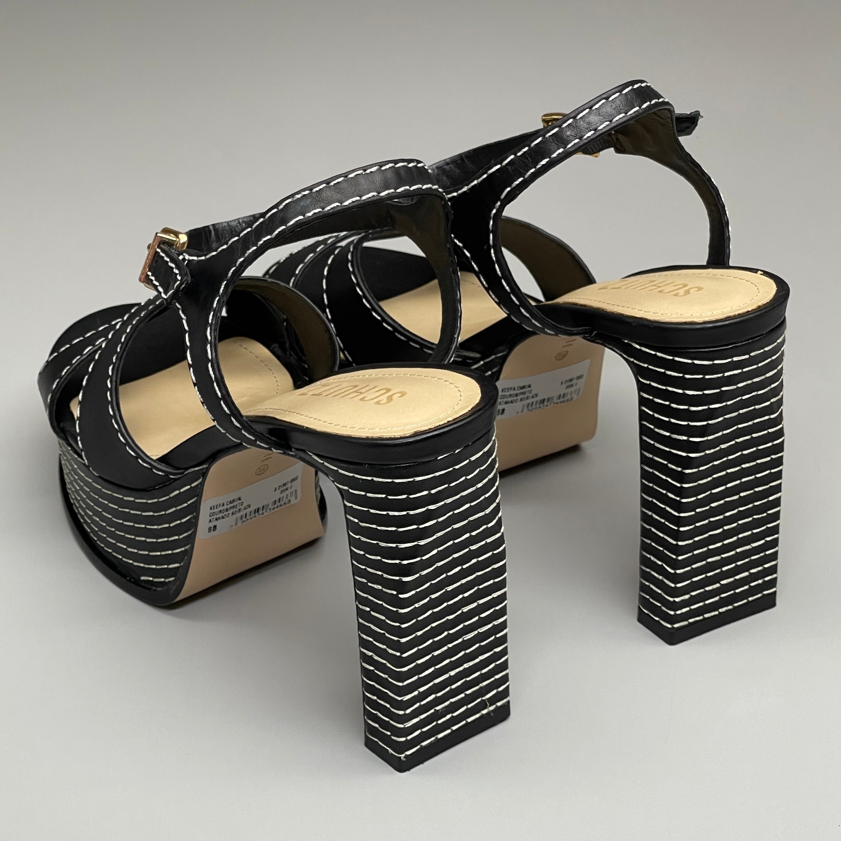 SCHUTZ Keefa Casual Women's Leather Sandal Black Platform 4" Heel Shoes Sz 10.5B (New)