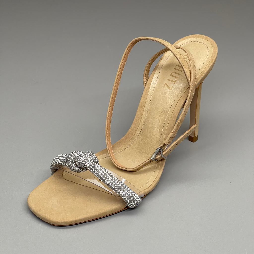 SCHUTZ Peaky Nubuck & Vinyl Multimaterial Women's Sandal Heel Light Nude Sz 8B (New)
