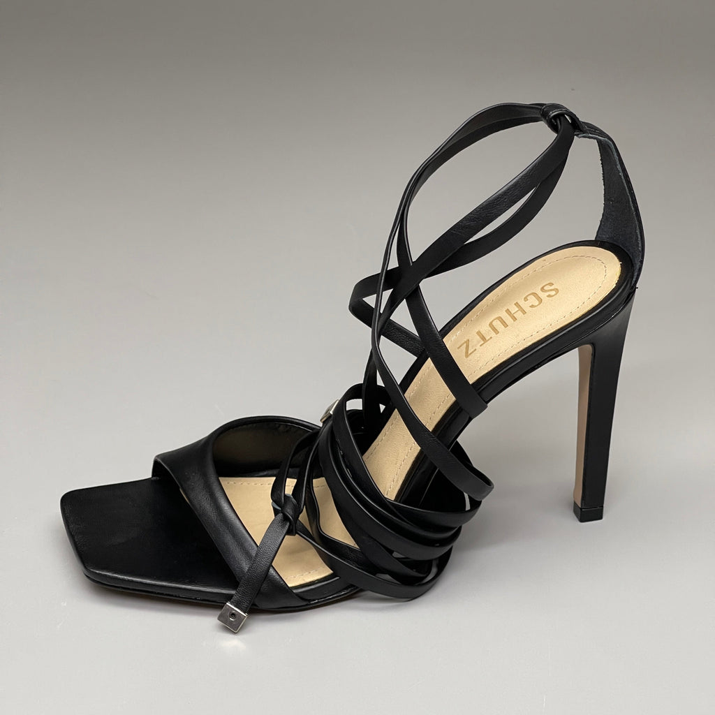 SCHUTZ Bryce Ankle Tie Women's Leather High Heel Strappy Sandal Black Sz 7.5B (New)