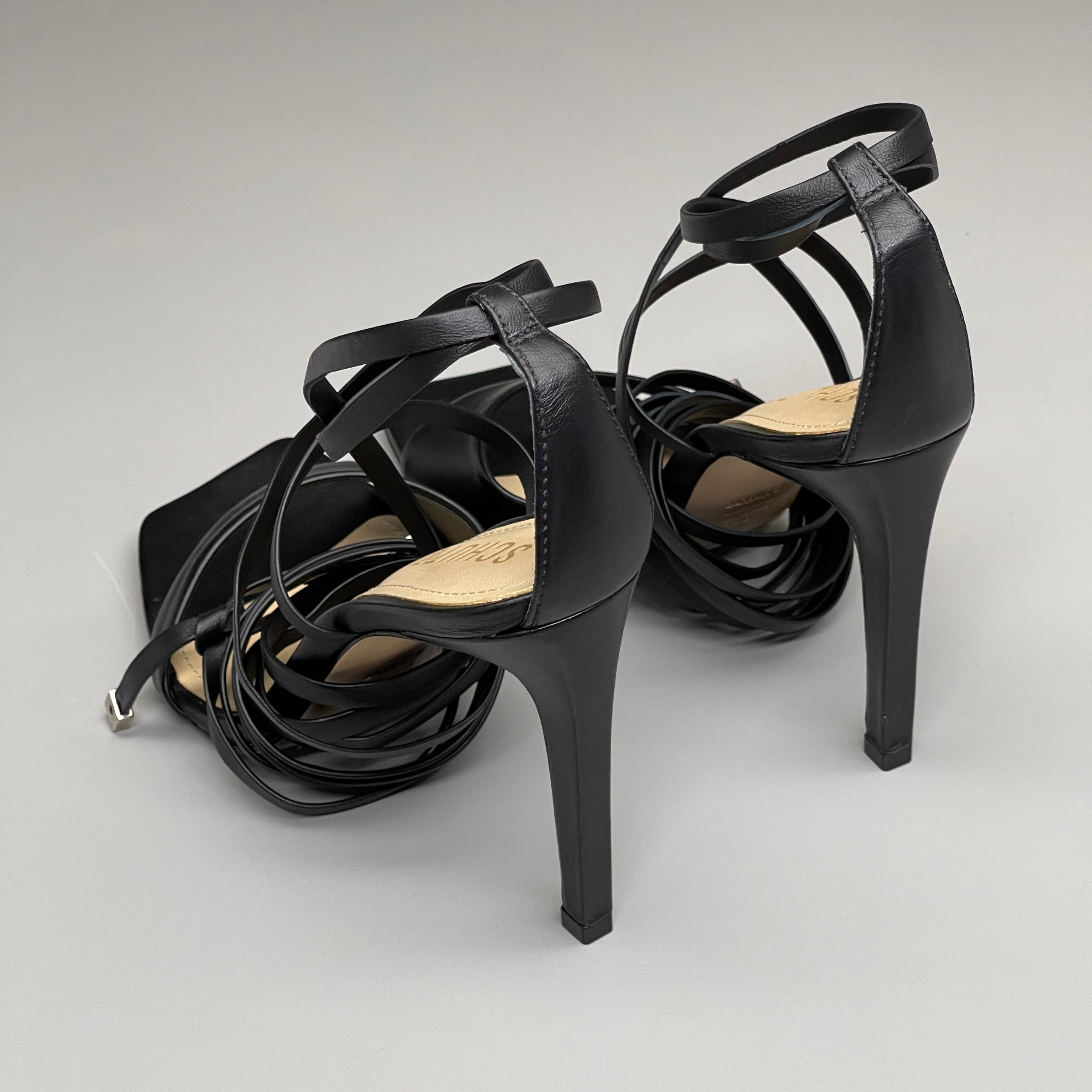 SCHUTZ Bryce Ankle Tie Women's Leather High Heel Strappy Sandal Black Sz 5B (New)