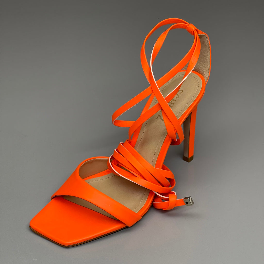 SCHUTZ Bryce Ankle Tie Women's High Heel Leather Strappy Sandal Acid Orange Sz 6.5 (New)
