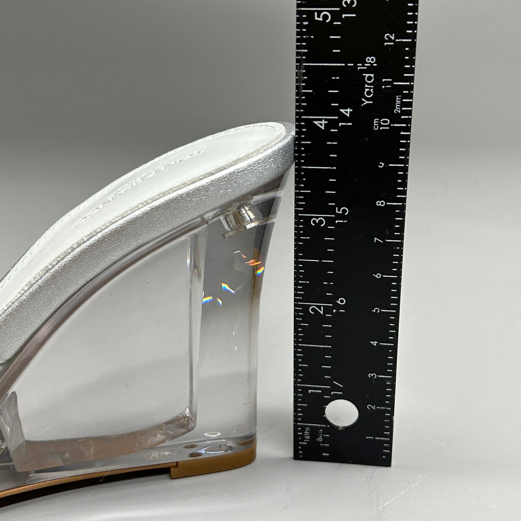 TONY BIANCO Alessi Clear Vinylite/Silver Wedges Women's Heels Sz 6 (New)