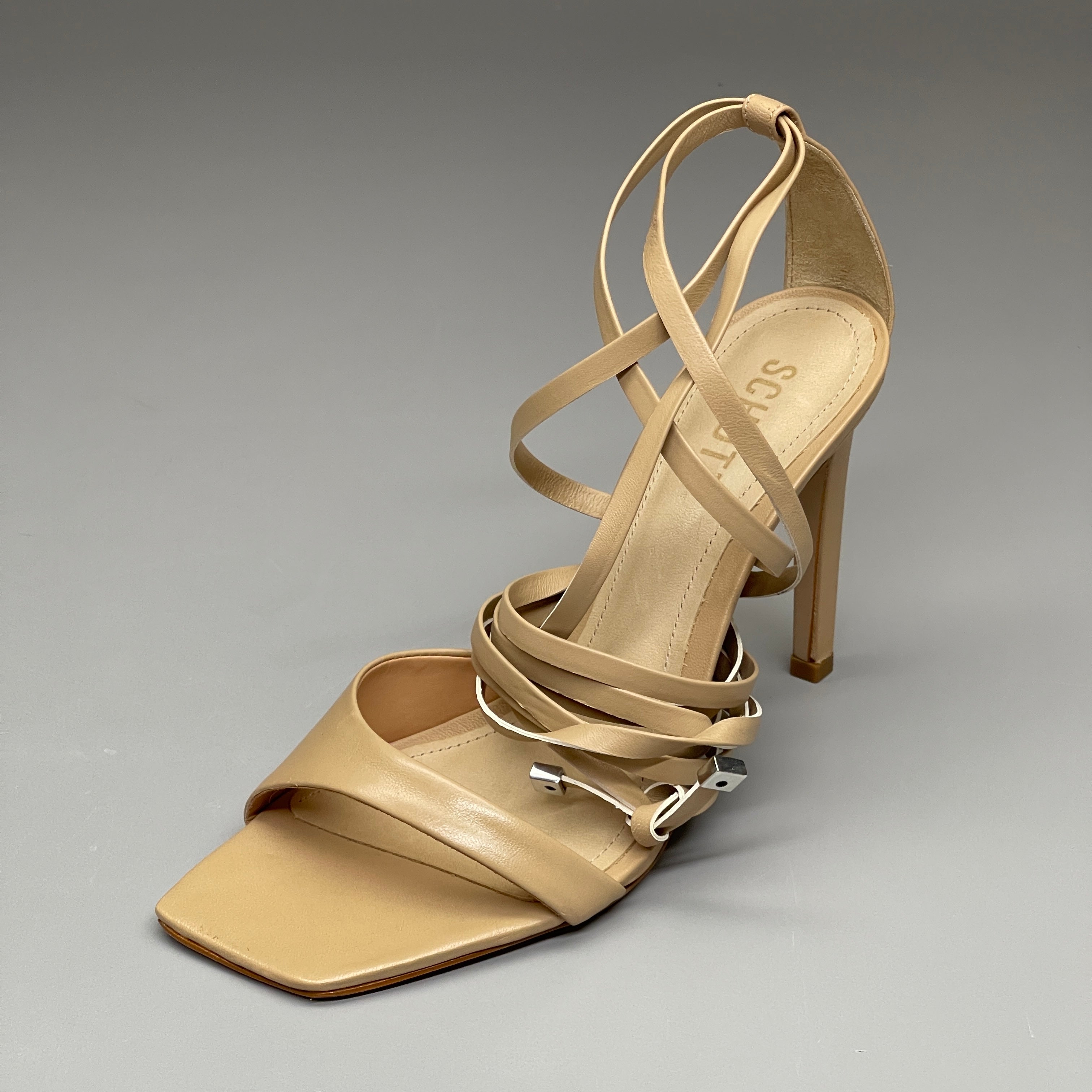 SCHUTZ Bryce Ankle Tie Women's Leather High Heel Sandal Light Nude Sz 8B (New)