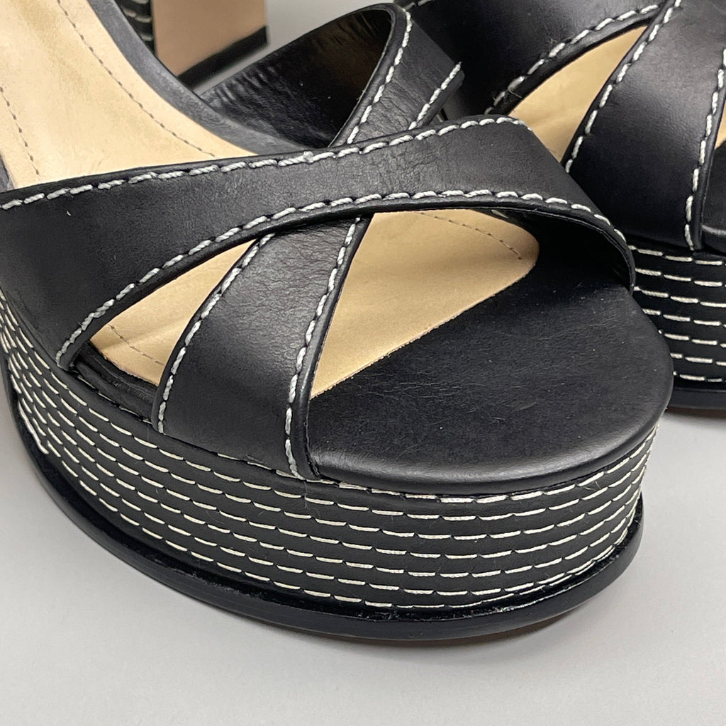 SCHUTZ Keefa Casual Women's Leather Sandal Black Platform 4" Heel Shoes Sz 8B (New)