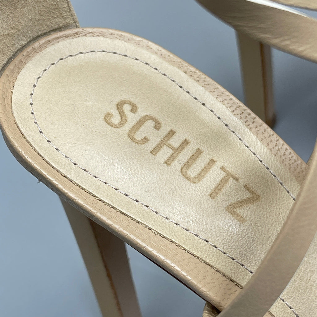 SCHUTZ Bryce Ankle Tie Women's Leather High Heel Sandal Light Nude Sz 10B (New)