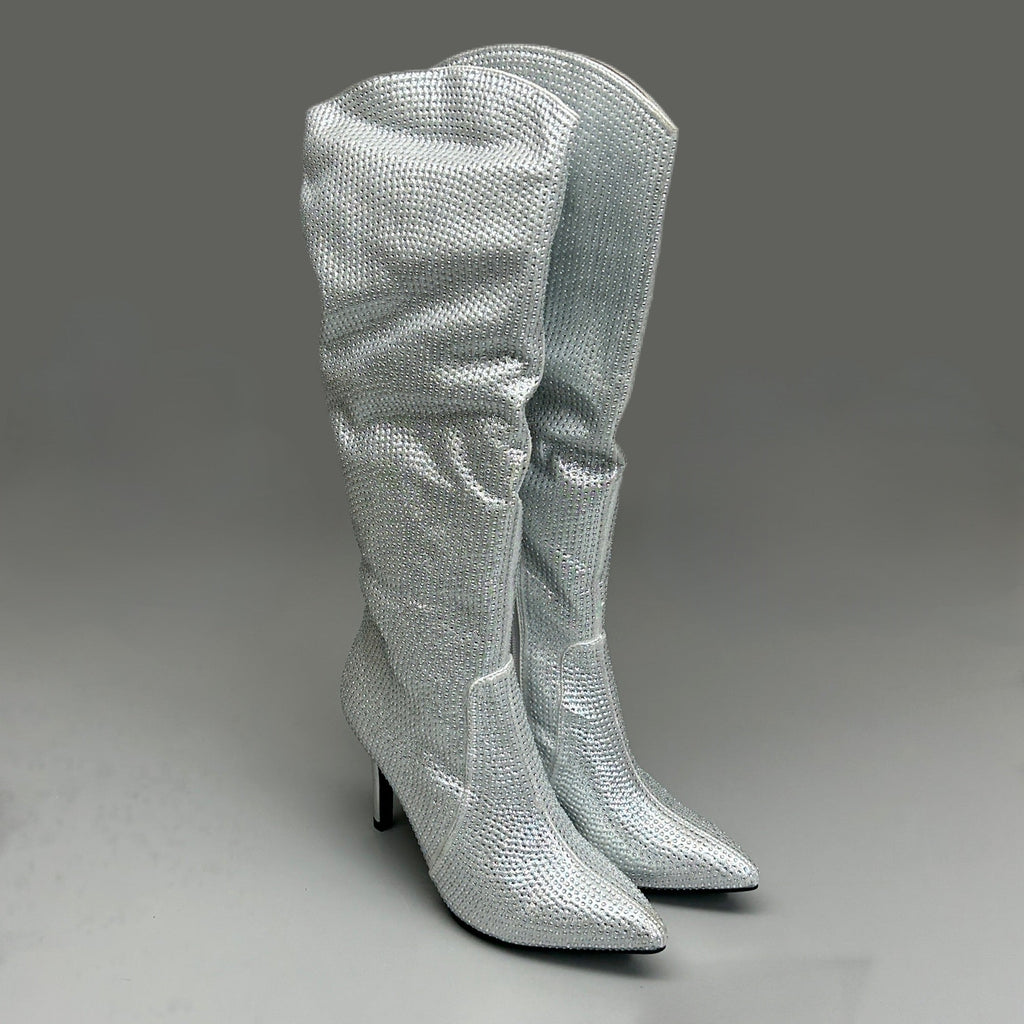 MIA Mackynzie Silver Stone Tall Heeled Boots Sz 11M Q100302