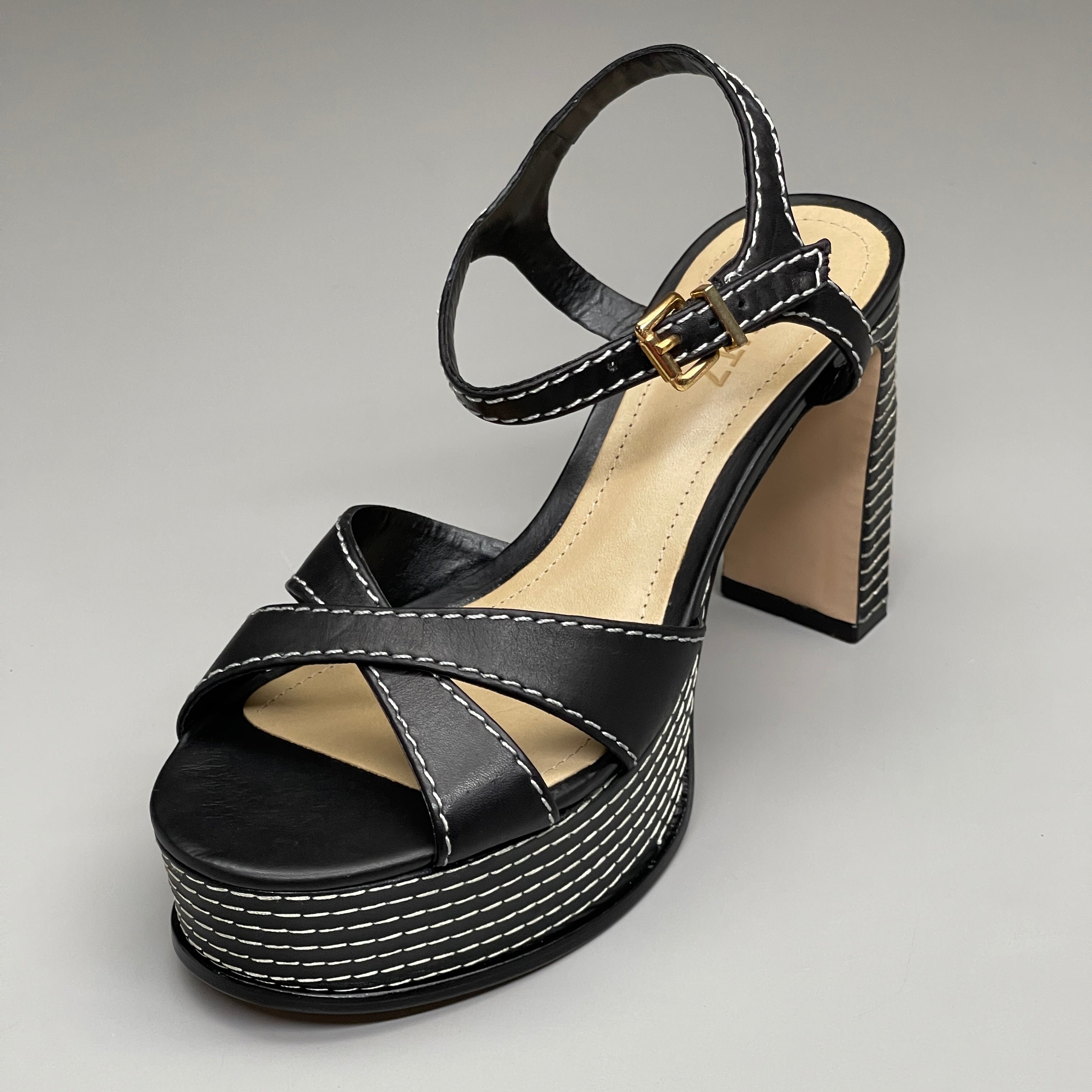 SCHUTZ Keefa Casual Women's Leather Sandal Black Platform 4" Heel Shoes Sz 10B (New)