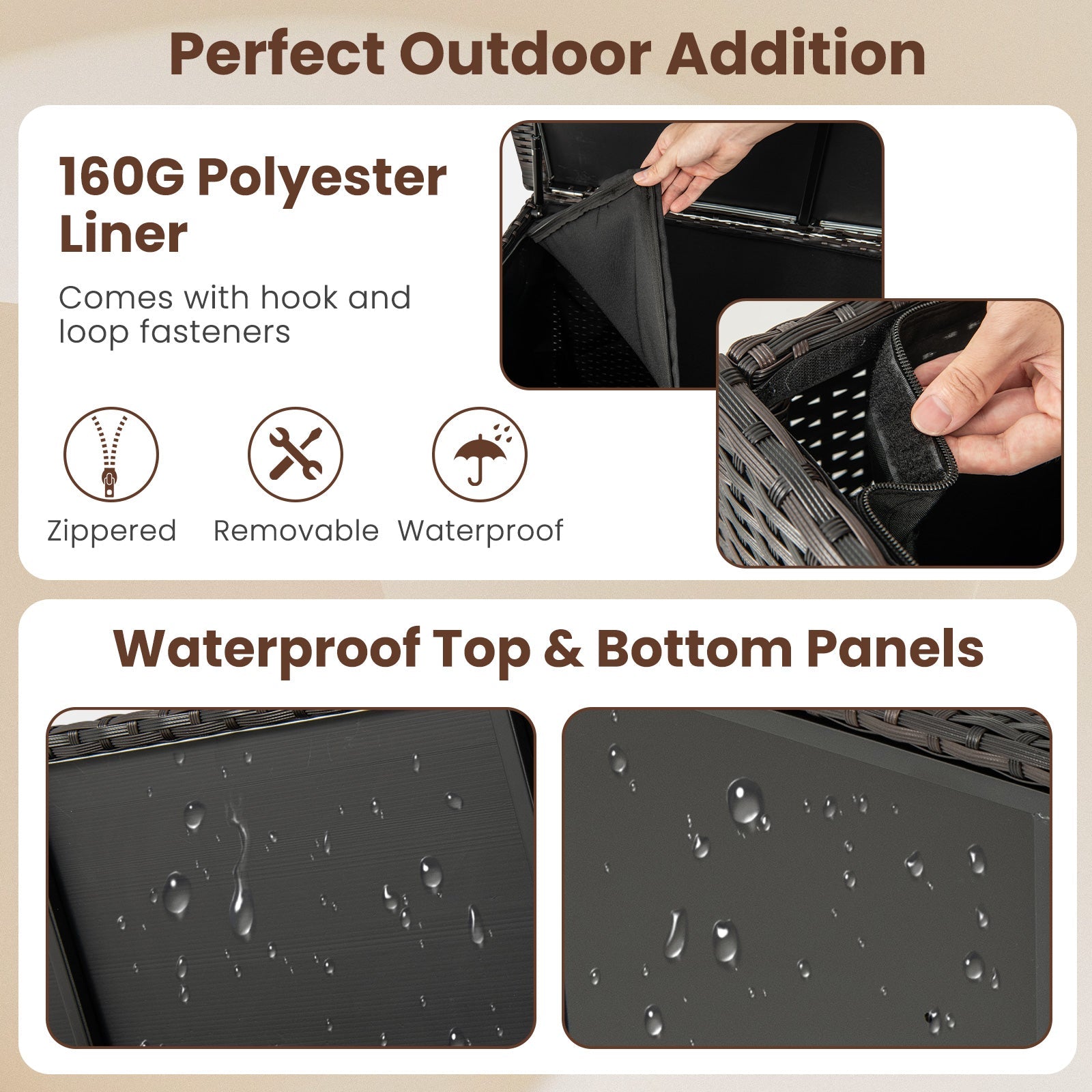 Indoor Outdoor 85 Gallon Storage Container with Waterproof Liner and Universal Wheels