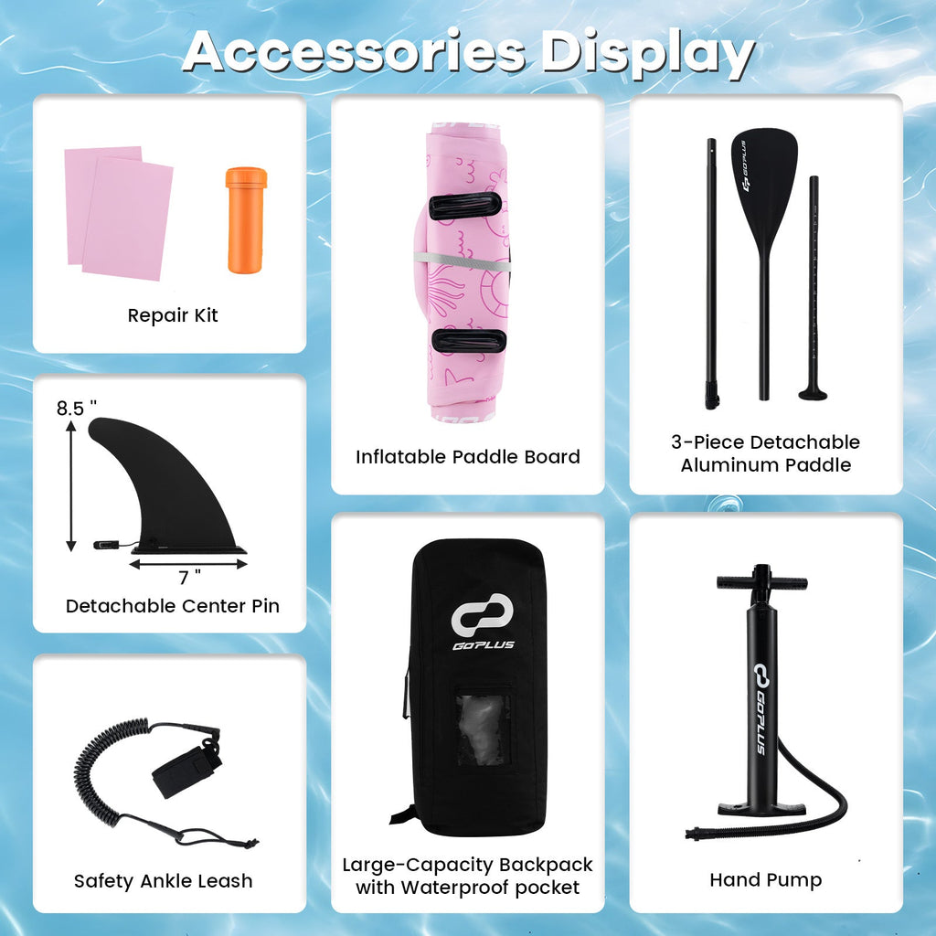 Inflatable Stand up Paddle Board iSUP Board Accessories with 3 Fins and Backpack