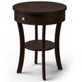 2-Tier Wood Round End Table with Open Drawer-Black